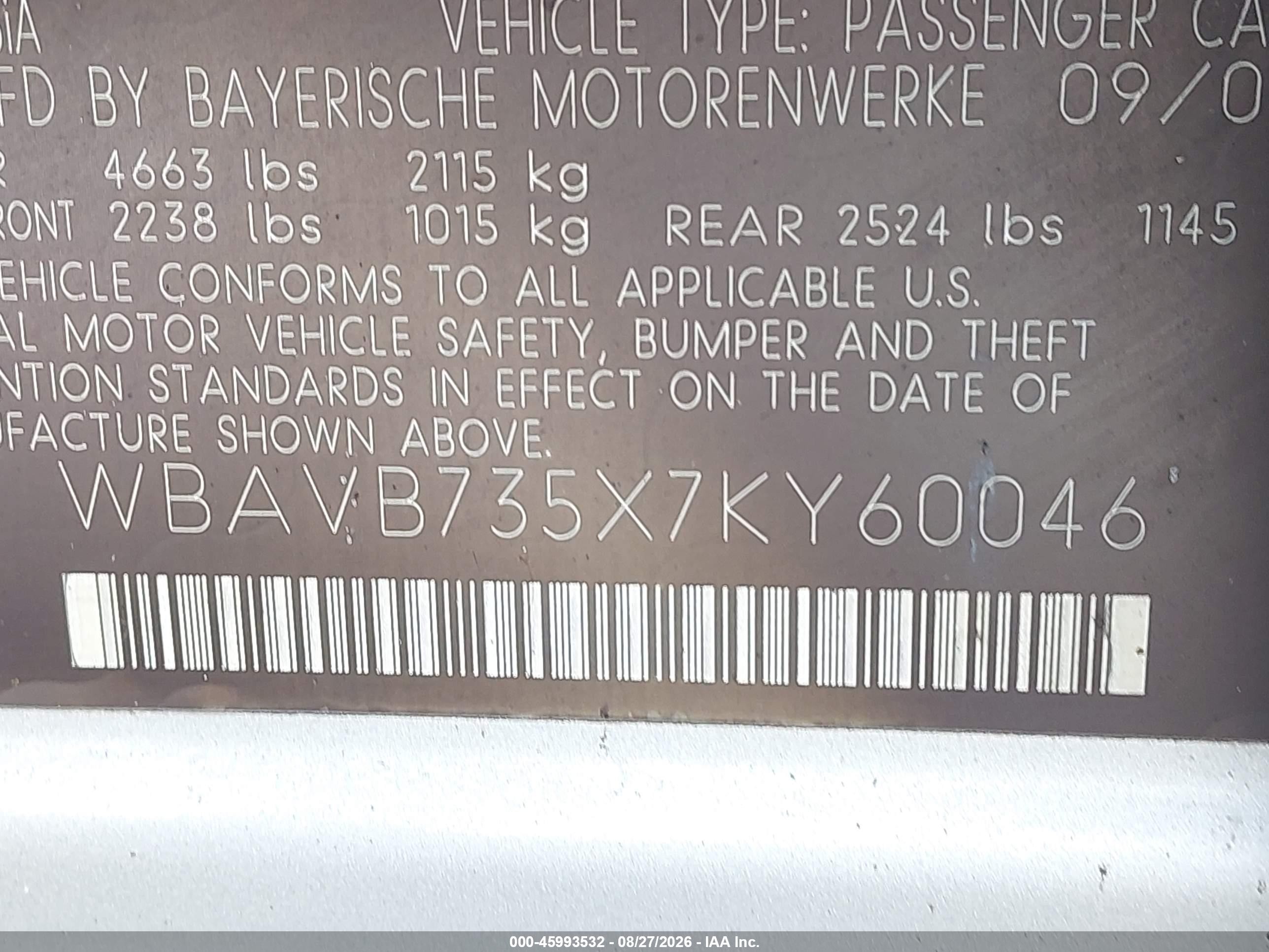 2007 Bmw 335i   Gray vin: WBAVB735X7KY60046