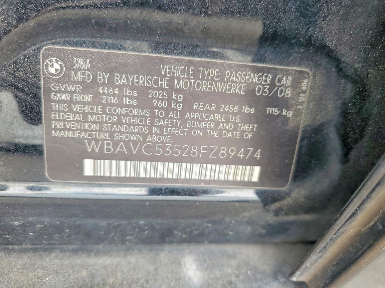 2008 Bmw 328 I Sulev Черный vin: WBAVC53528FZ89474