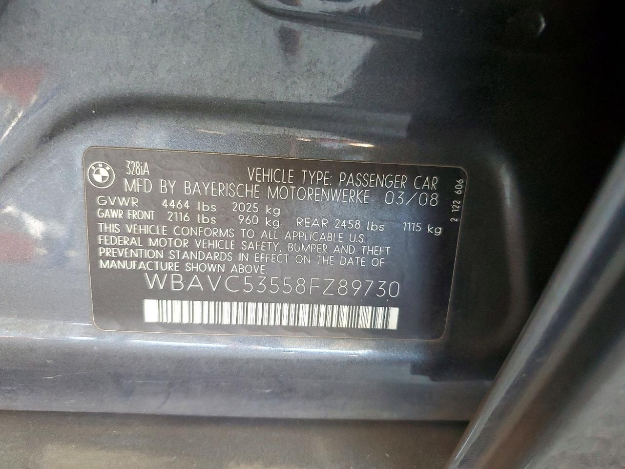 2008 Bmw 328 I Sulev Gray vin: WBAVC53558FZ89730