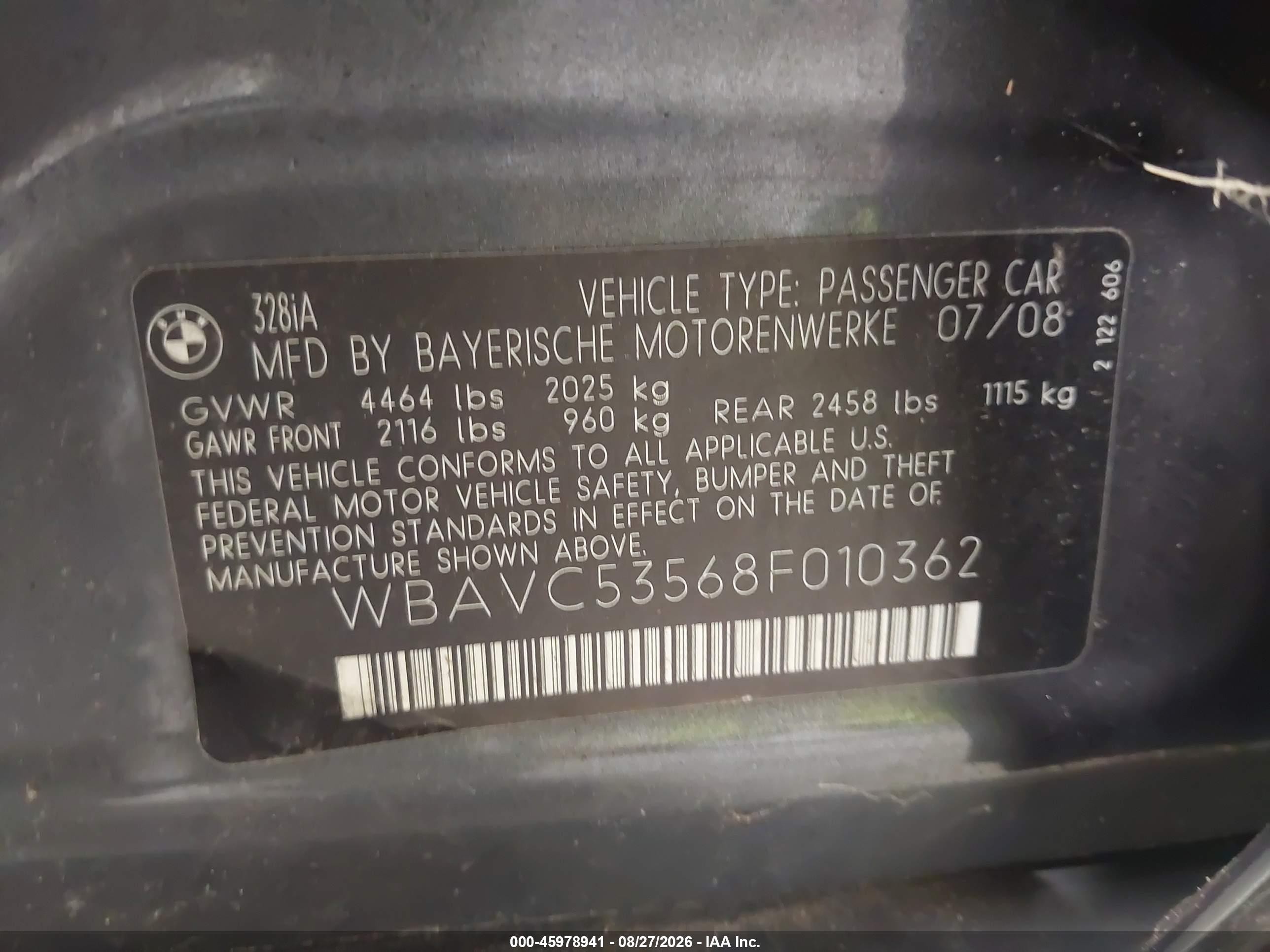 2008 Bmw 328i   Gray vin: WBAVC53568F010362