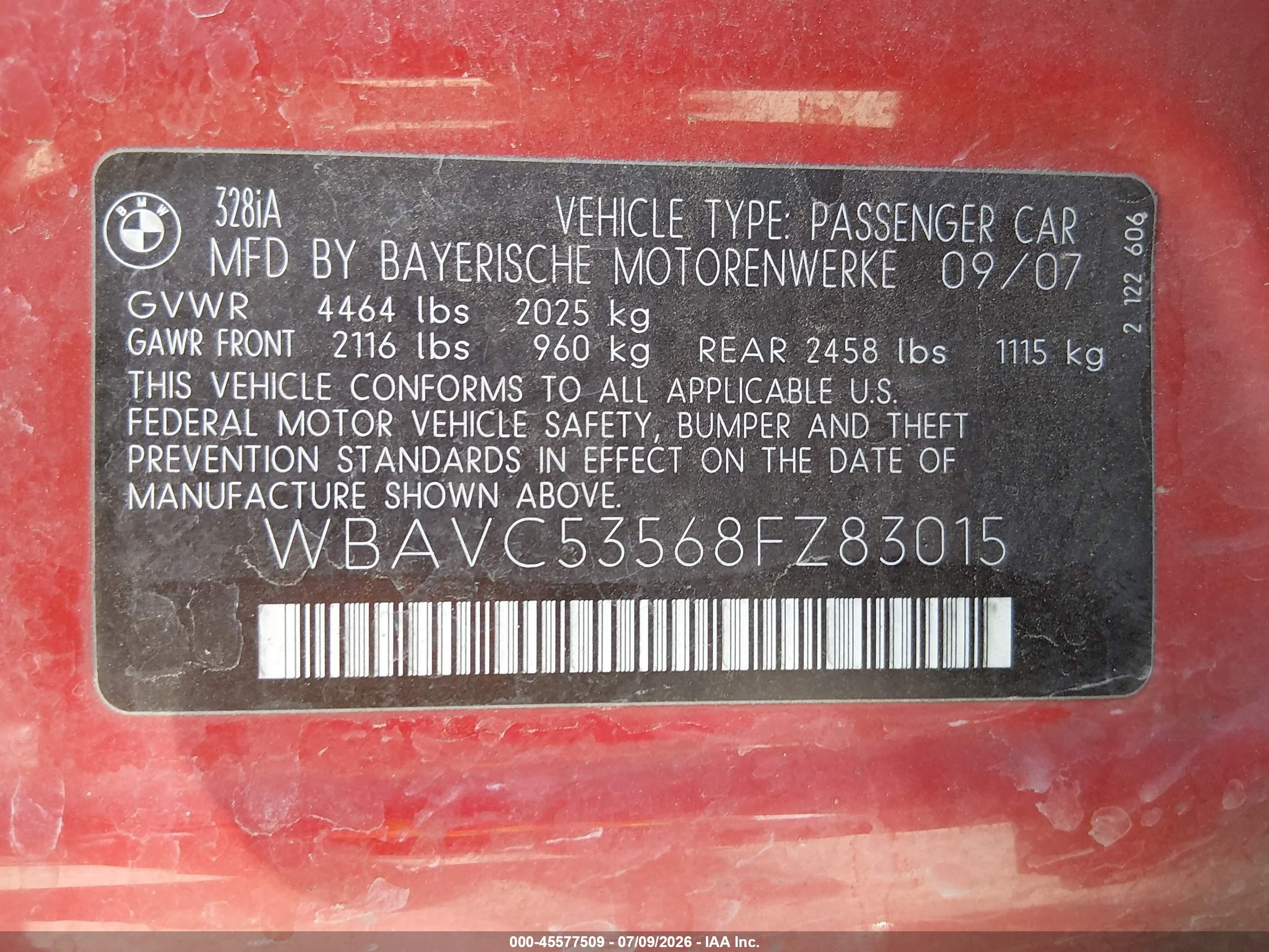 2008 Bmw 328i   Red vin: WBAVC53568FZ83015