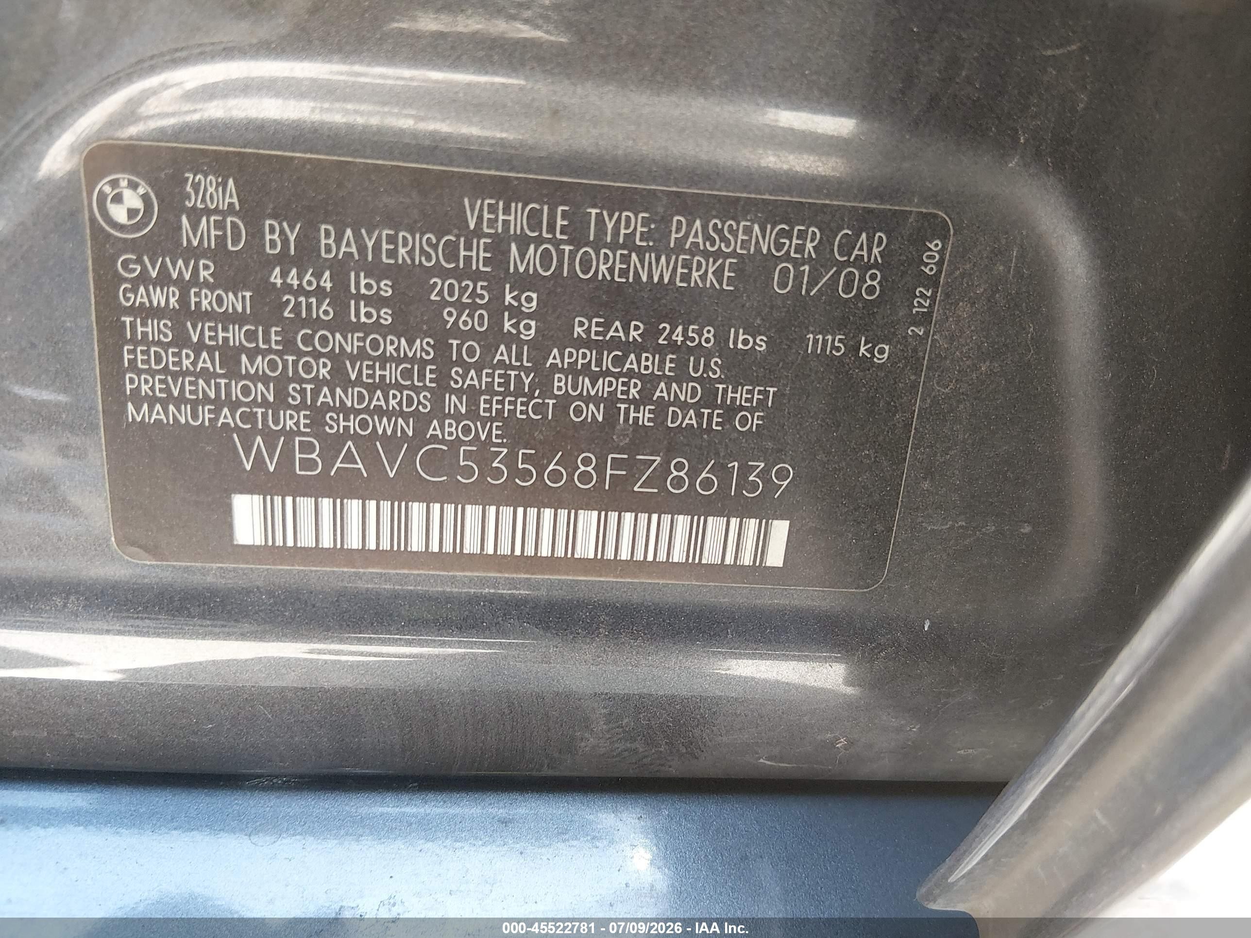 2008 Bmw 328i   Gray vin: WBAVC53568FZ86139