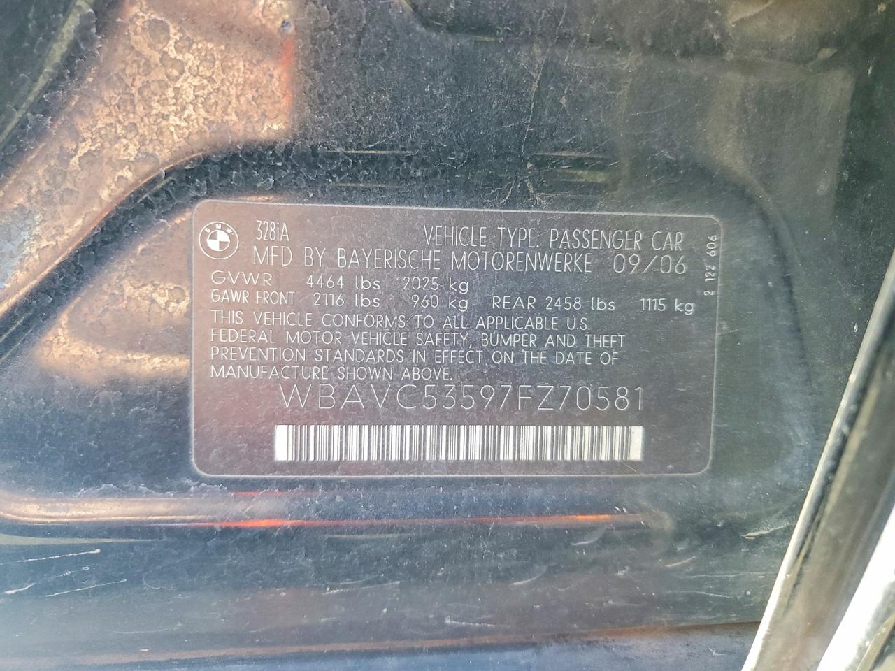 2007 Bmw 328 I Sulev Black vin: WBAVC53597FZ70581
