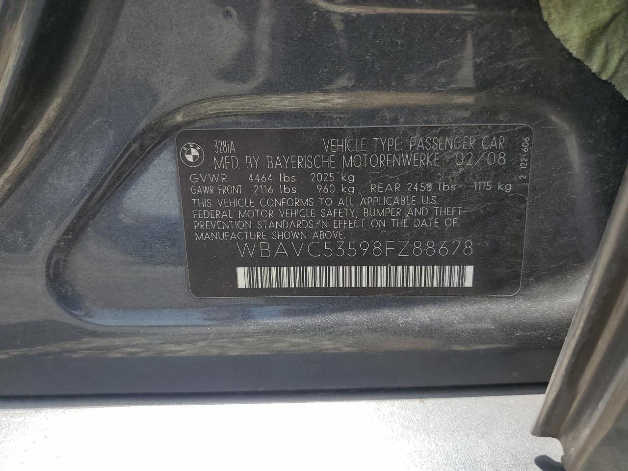 2008 Bmw 328 I Sulev Угольный vin: WBAVC53598FZ88628