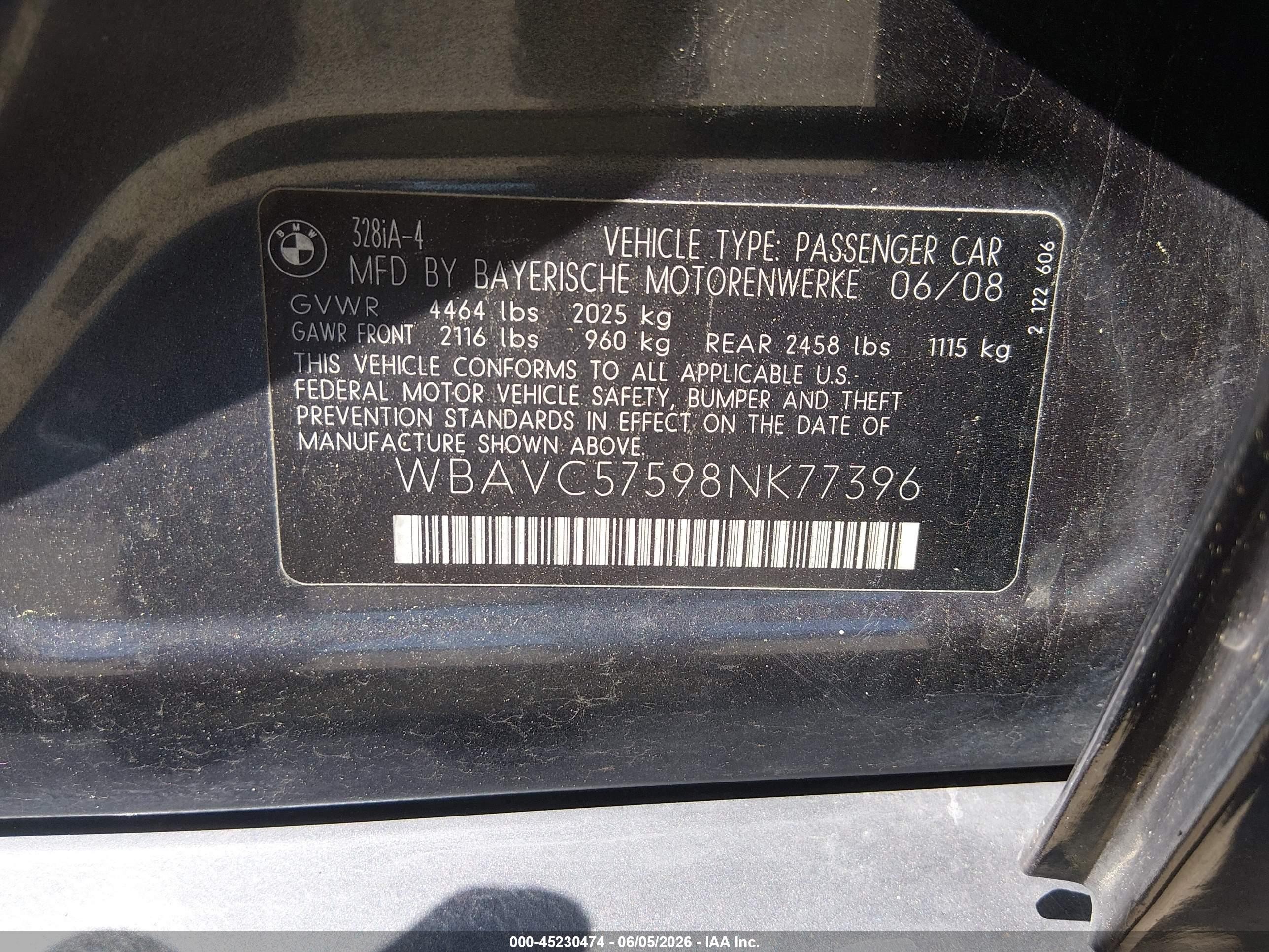 2008 Bmw 328i   Gray vin: WBAVC57598NK77396