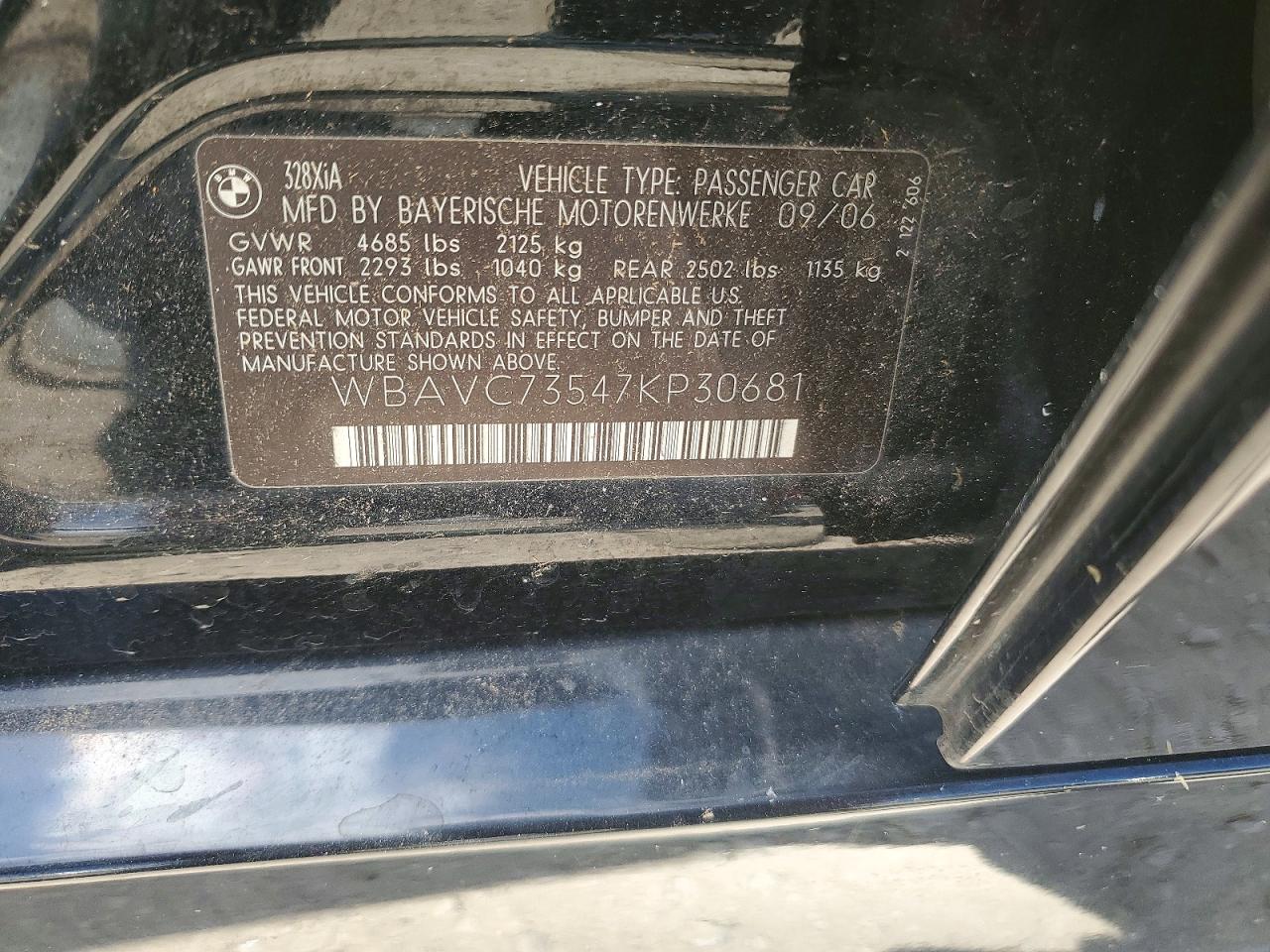 2007 Bmw 328 Xi Sulev Черный vin: WBAVC73547KP30681