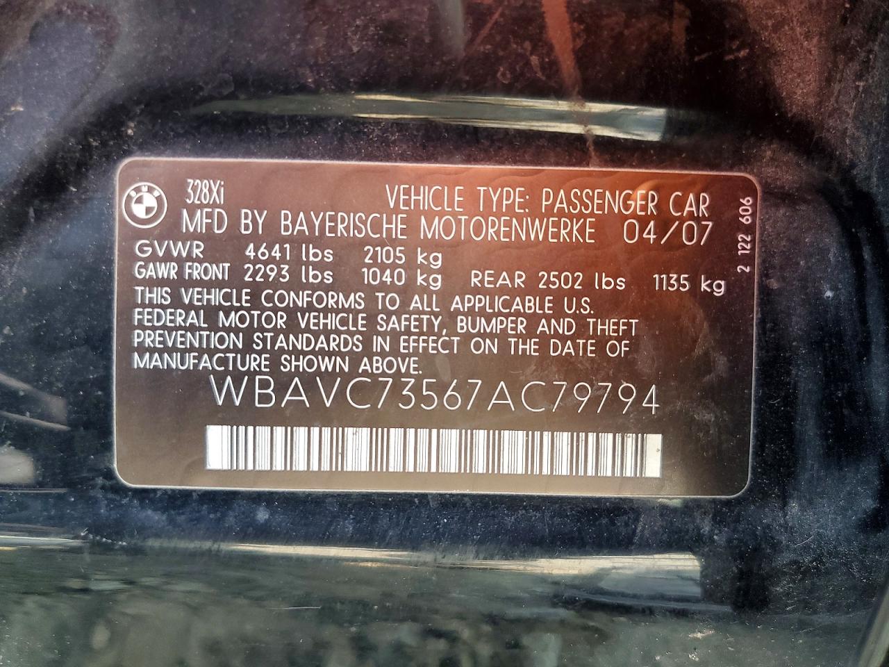 2007 Bmw 328 Xi Sulev Black vin: WBAVC73567AC79794