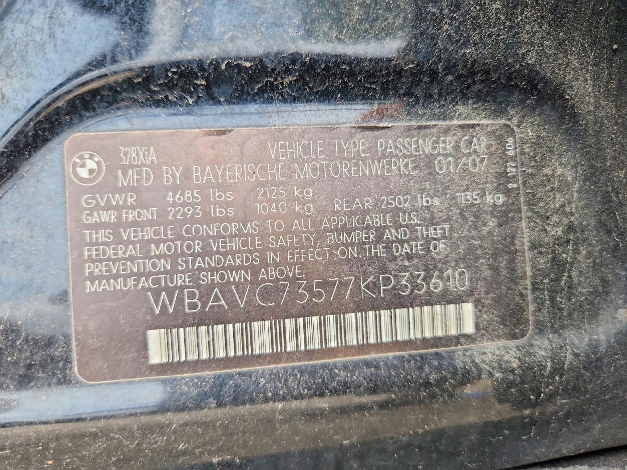 2007 Bmw 328 Xi Sulev Черный vin: WBAVC73577KP33610