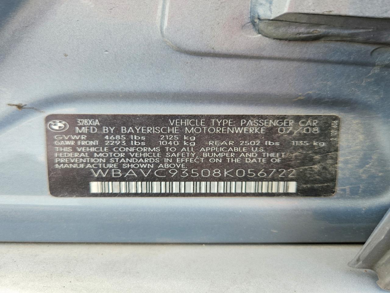 2008 Bmw 328 Silver vin: WBAVC93508K056722