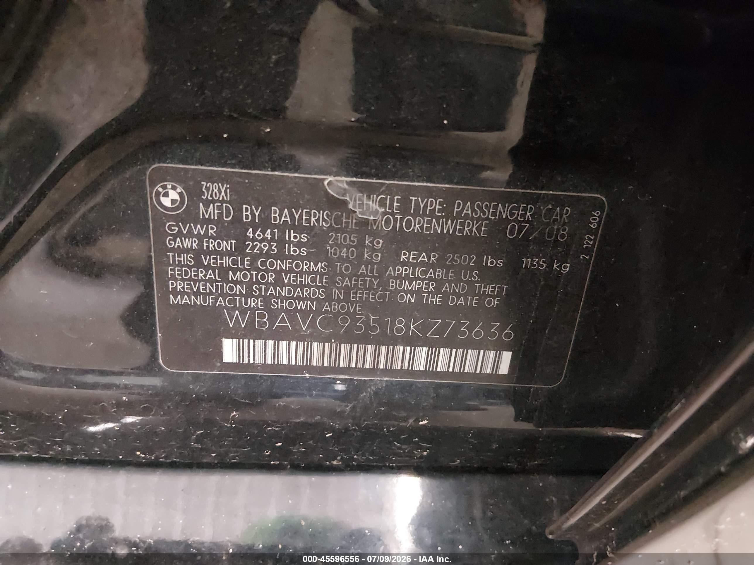 2008 Bmw 328xi   Black vin: WBAVC93518KZ73636