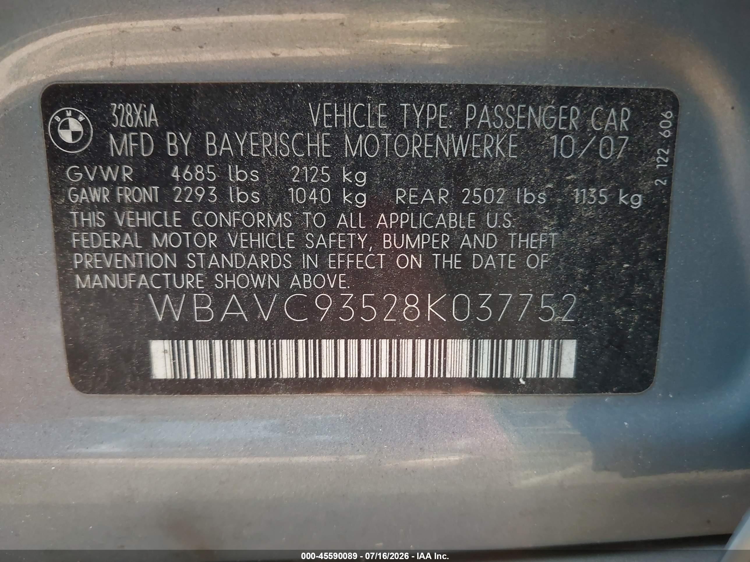 2008 Bmw 328xi   Silver vin: WBAVC93528K037752