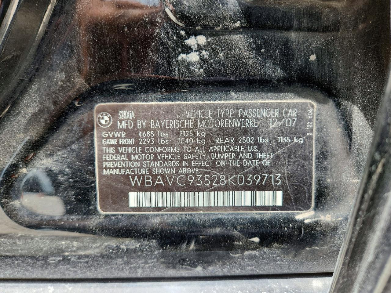 2008 Bmw 328 Xi Черный vin: WBAVC93528K039713