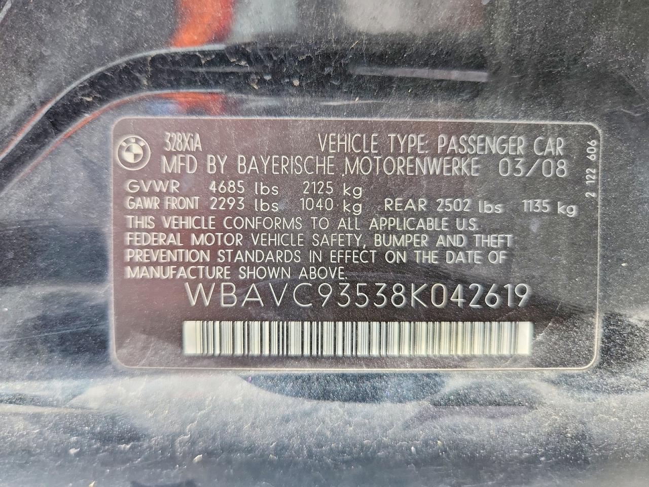 2008 Bmw 328 Xi Black vin: WBAVC93538K042619