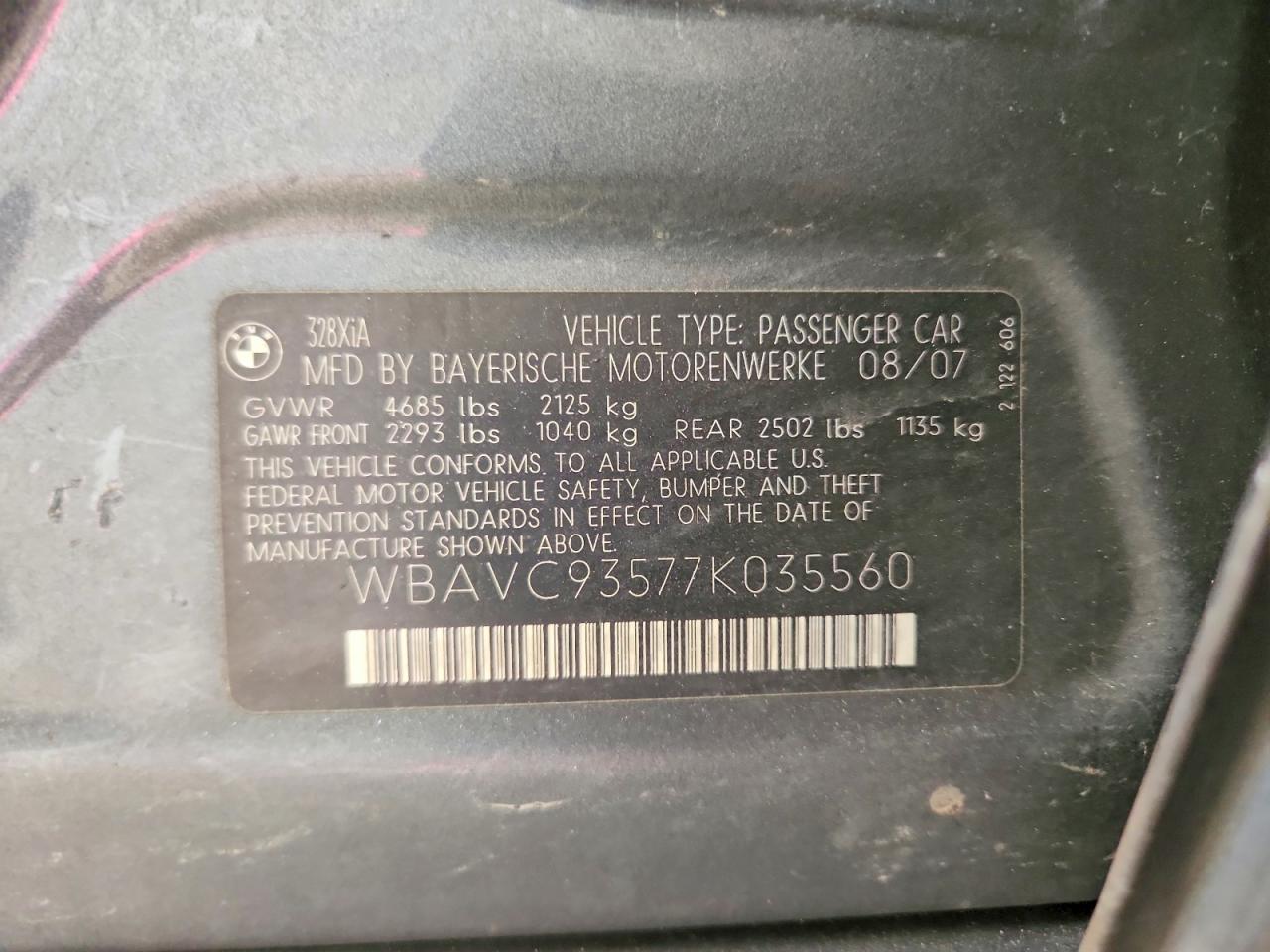 2007 Bmw 328 Xi Gray vin: WBAVC93577K035560