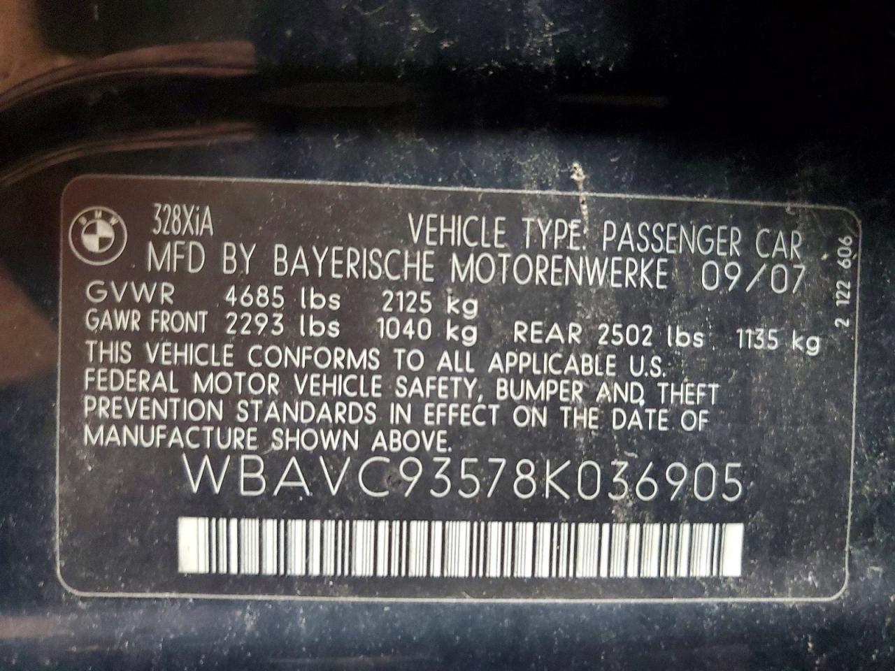 2008 Bmw 328 Xi Black vin: WBAVC93578K036905