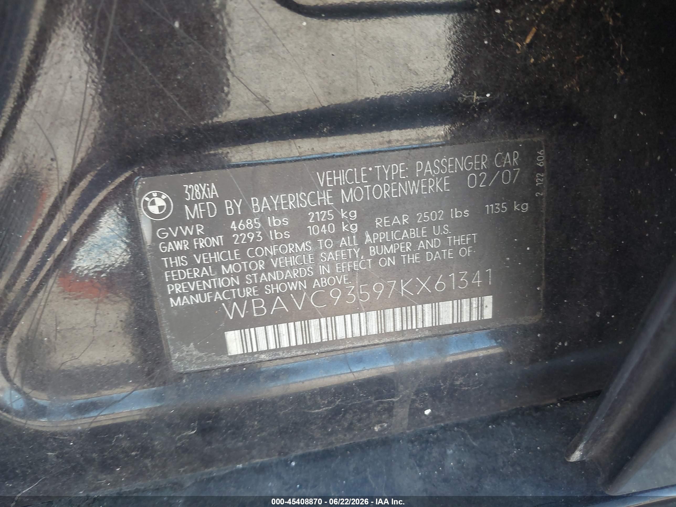 2007 Bmw 328xi   Purple vin: WBAVC93597KX61341