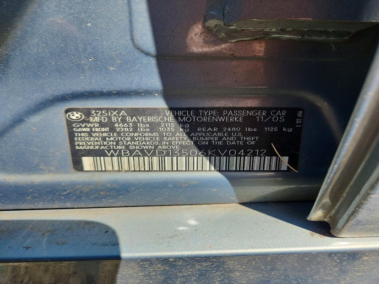 2006 Bmw 325 Xi Blue vin: WBAVD13506KV04212