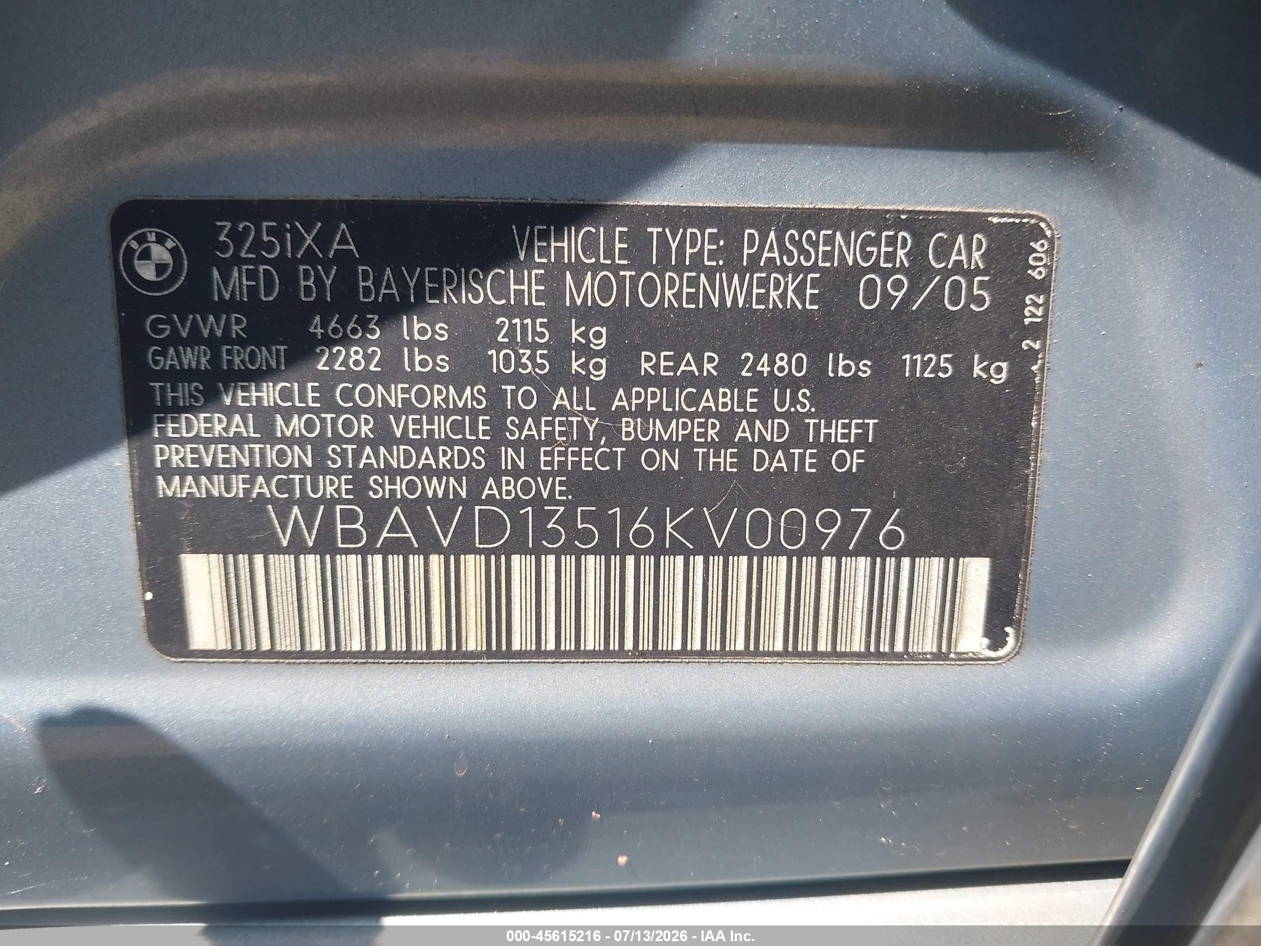 2006 Bmw 325xi   Light Blue vin: WBAVD13516KV00976