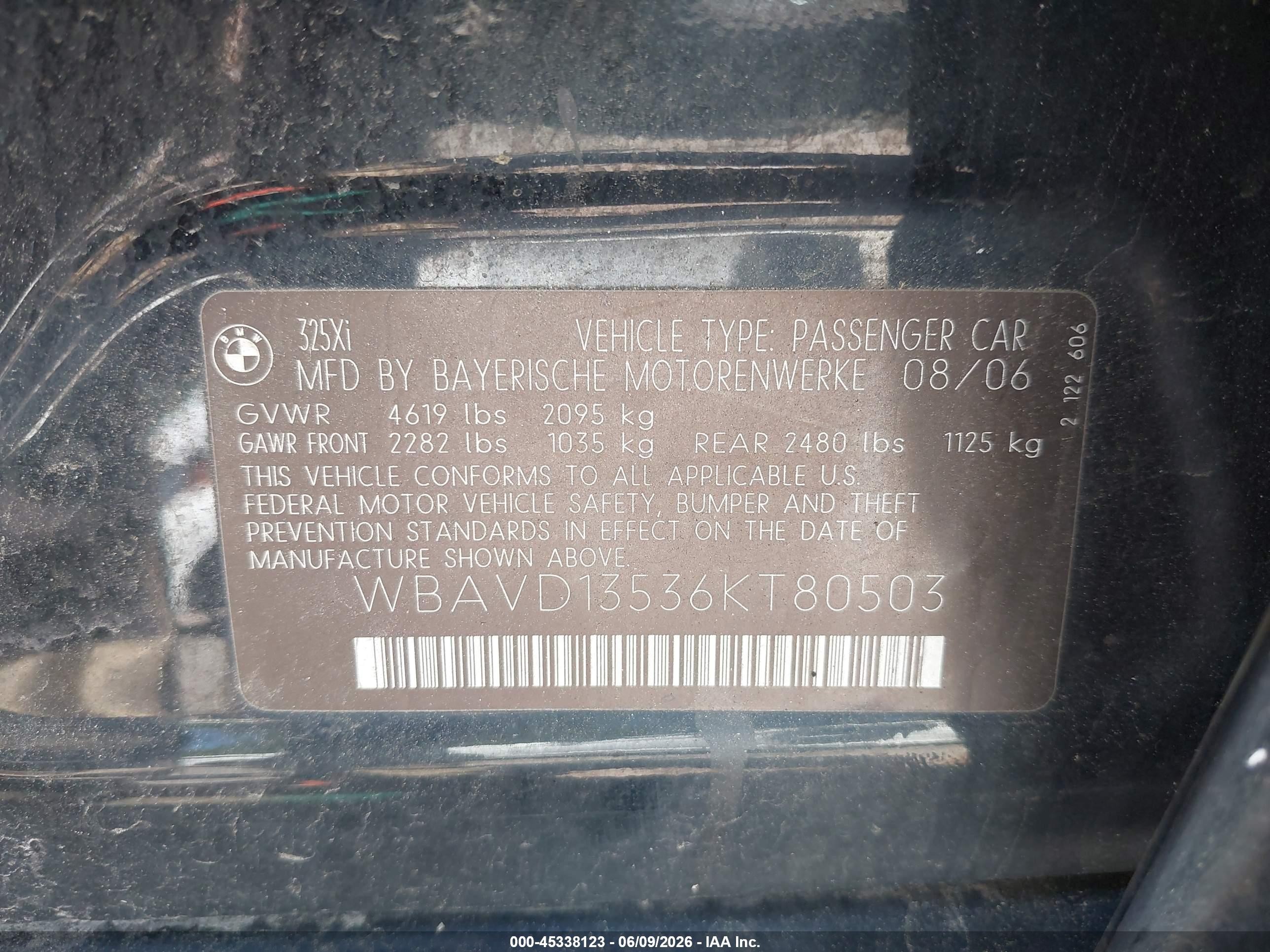 2006 Bmw 325xi   Black vin: WBAVD13536KT80503