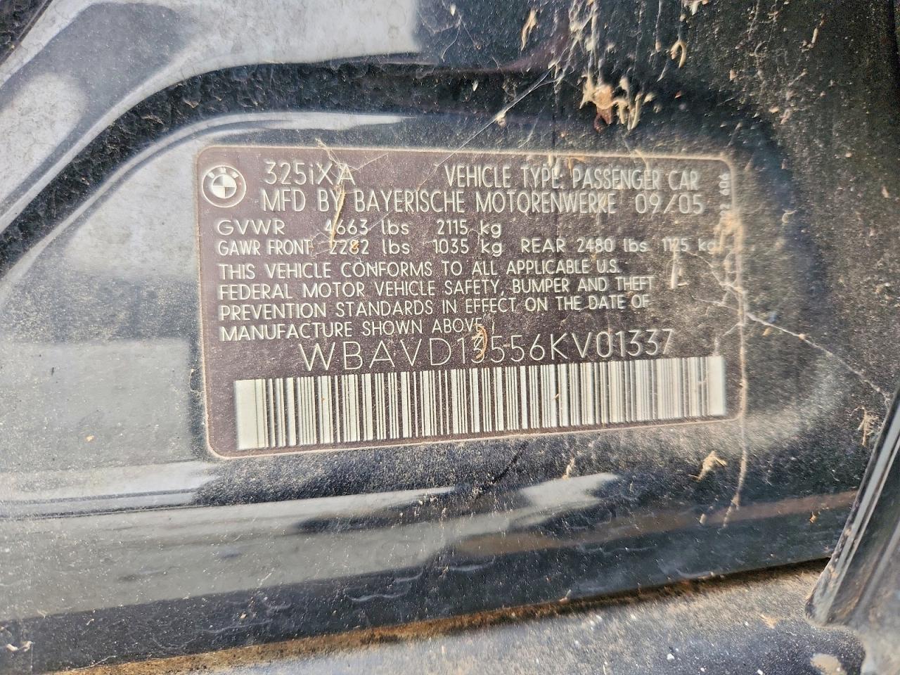 2006 Bmw 325 Xi Black vin: WBAVD13556KV01337