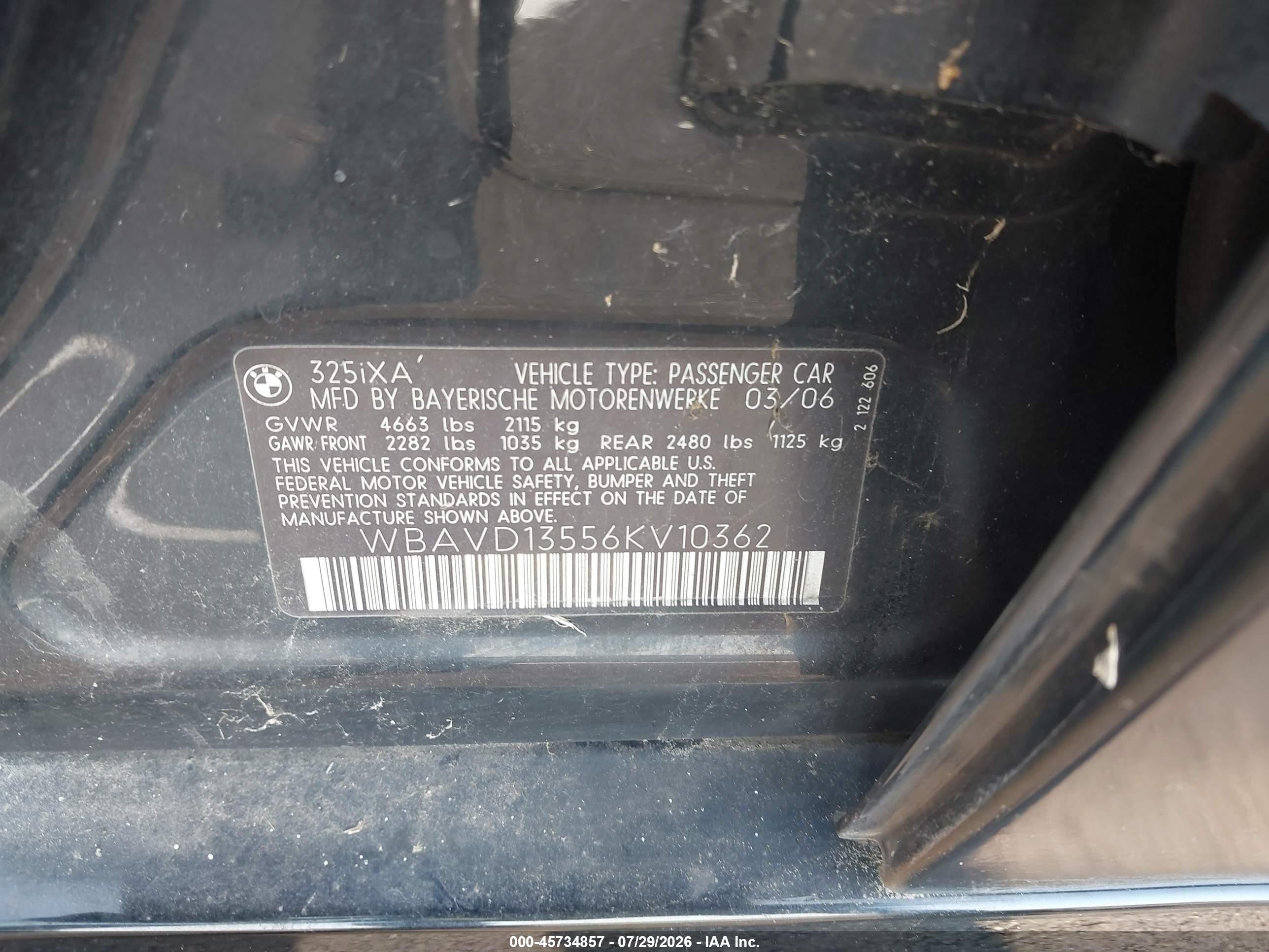 2006 Bmw 325xi   Черный vin: WBAVD13556KV10362