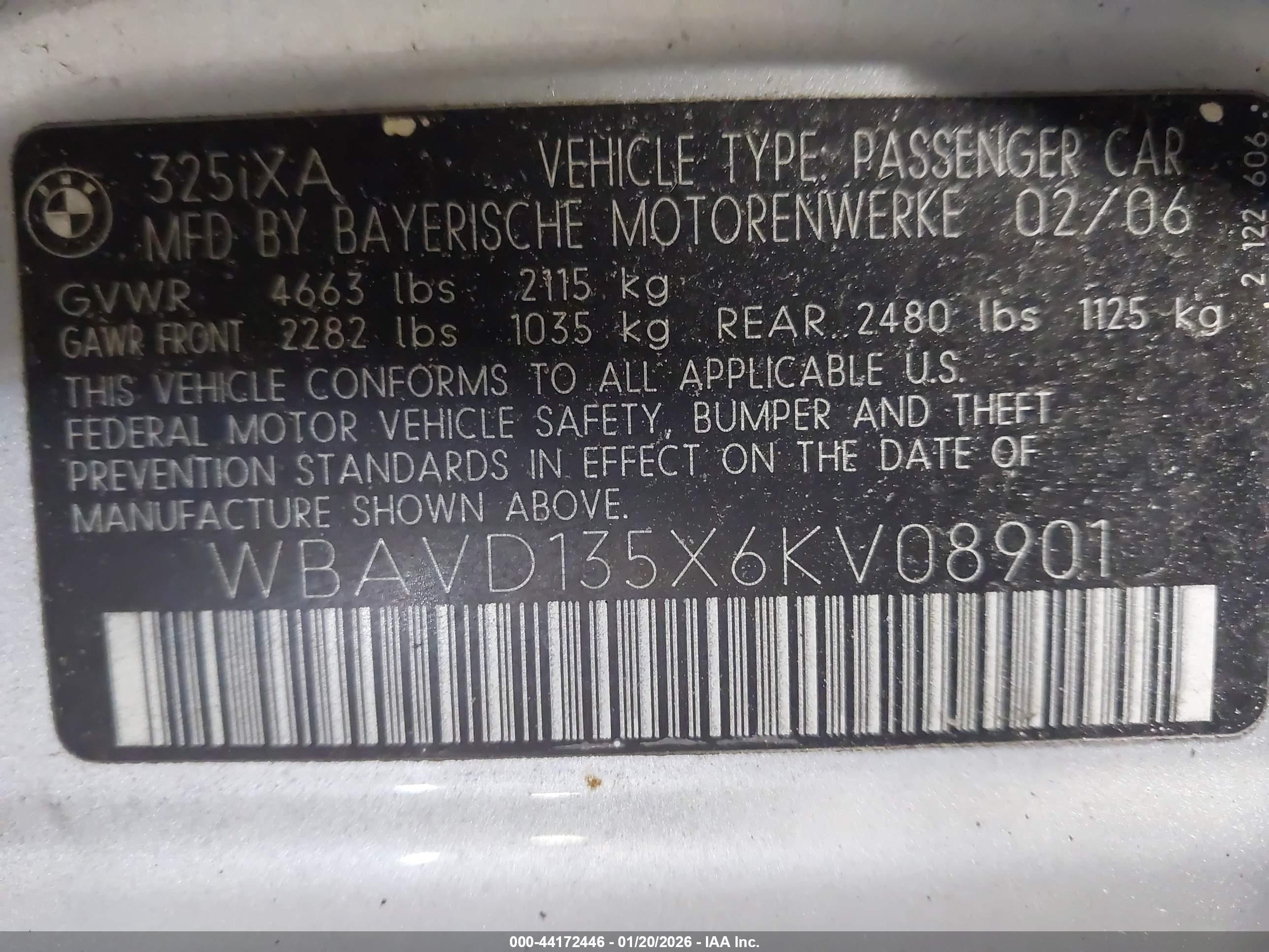 2006 Bmw 325xi Серебряный vin: WBAVD135X6KV08901