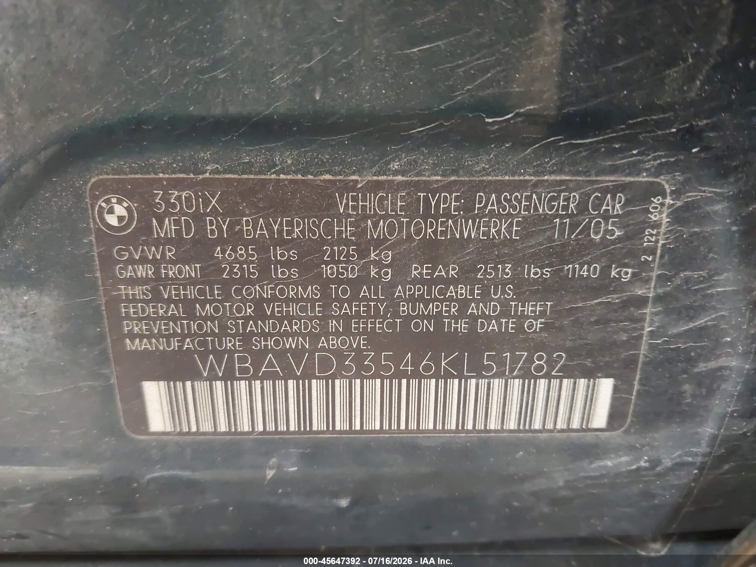 2006 Bmw 330xi   Green vin: WBAVD33546KL51782