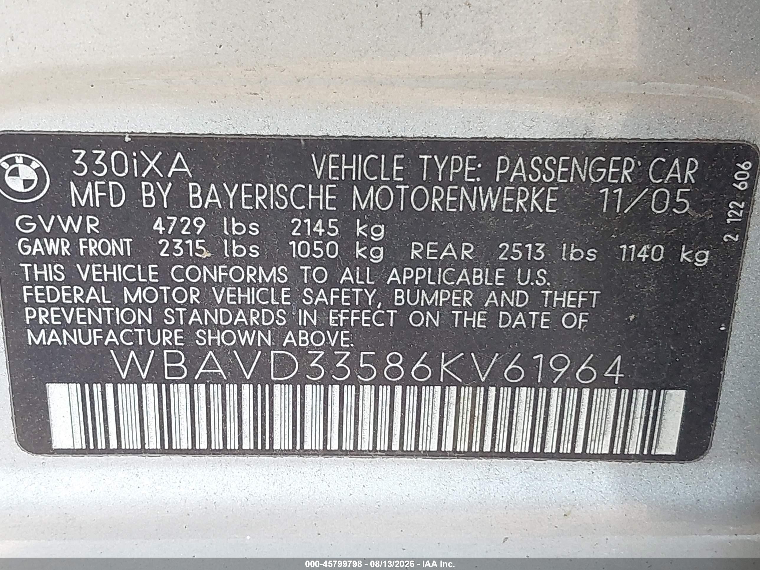 2006 Bmw 330xi   Серебряный vin: WBAVD33586KV61964