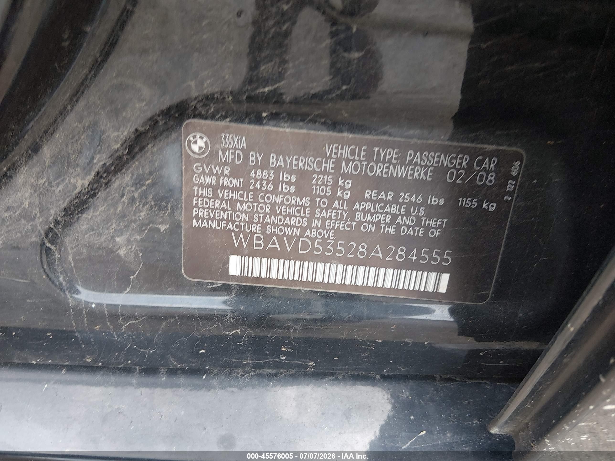2008 Bmw 335xi Black vin: WBAVD53528A284555