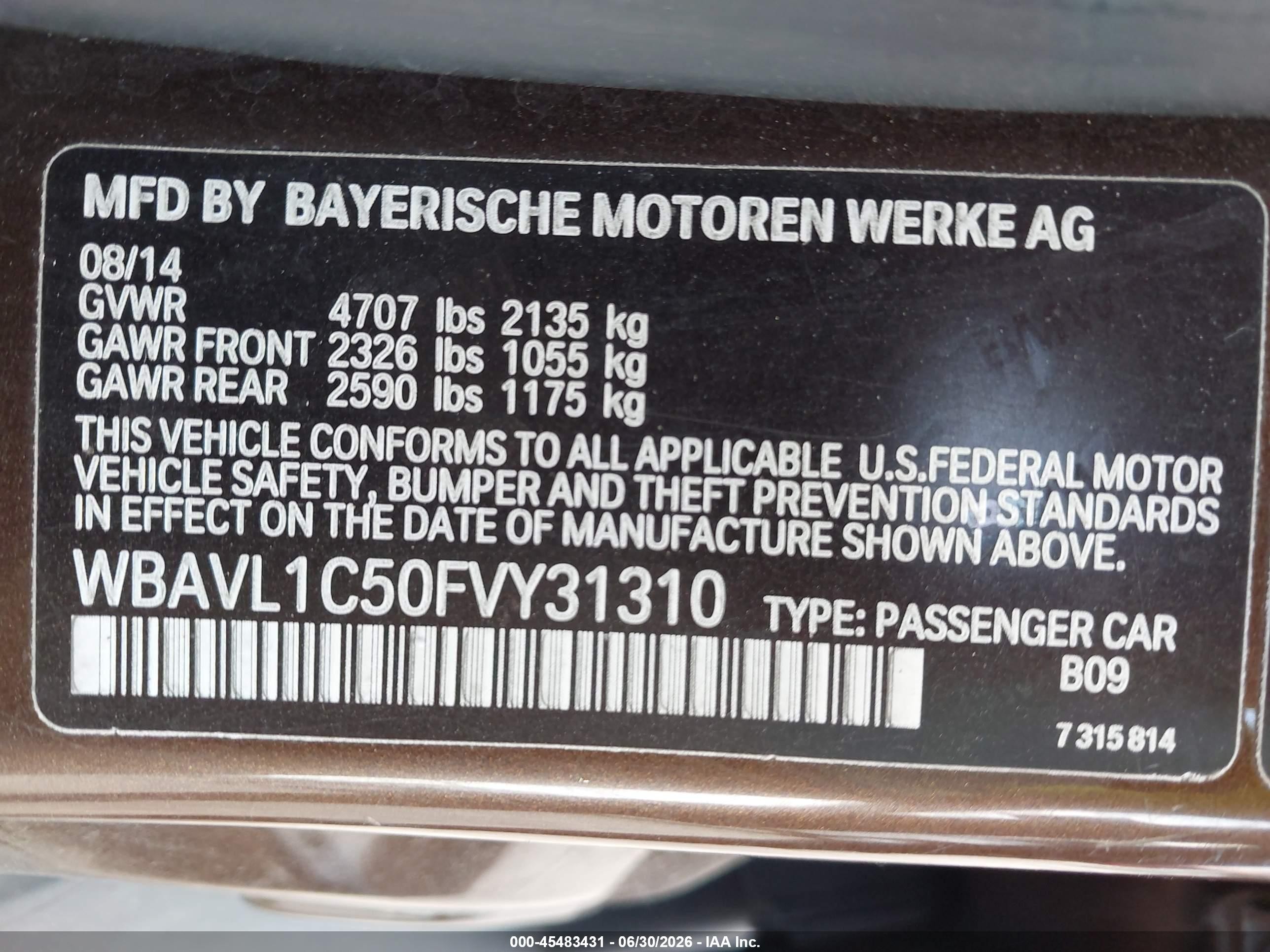 2015 Bmw X1 Xdrive28i Коричневый vin: WBAVL1C50FVY31310