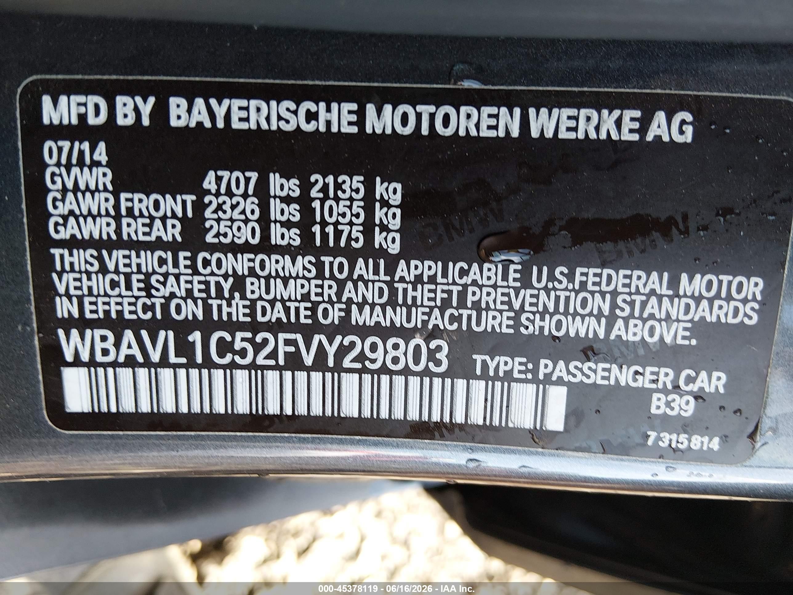 2015 Bmw X1 Xdrive28i Серый vin: WBAVL1C52FVY29803
