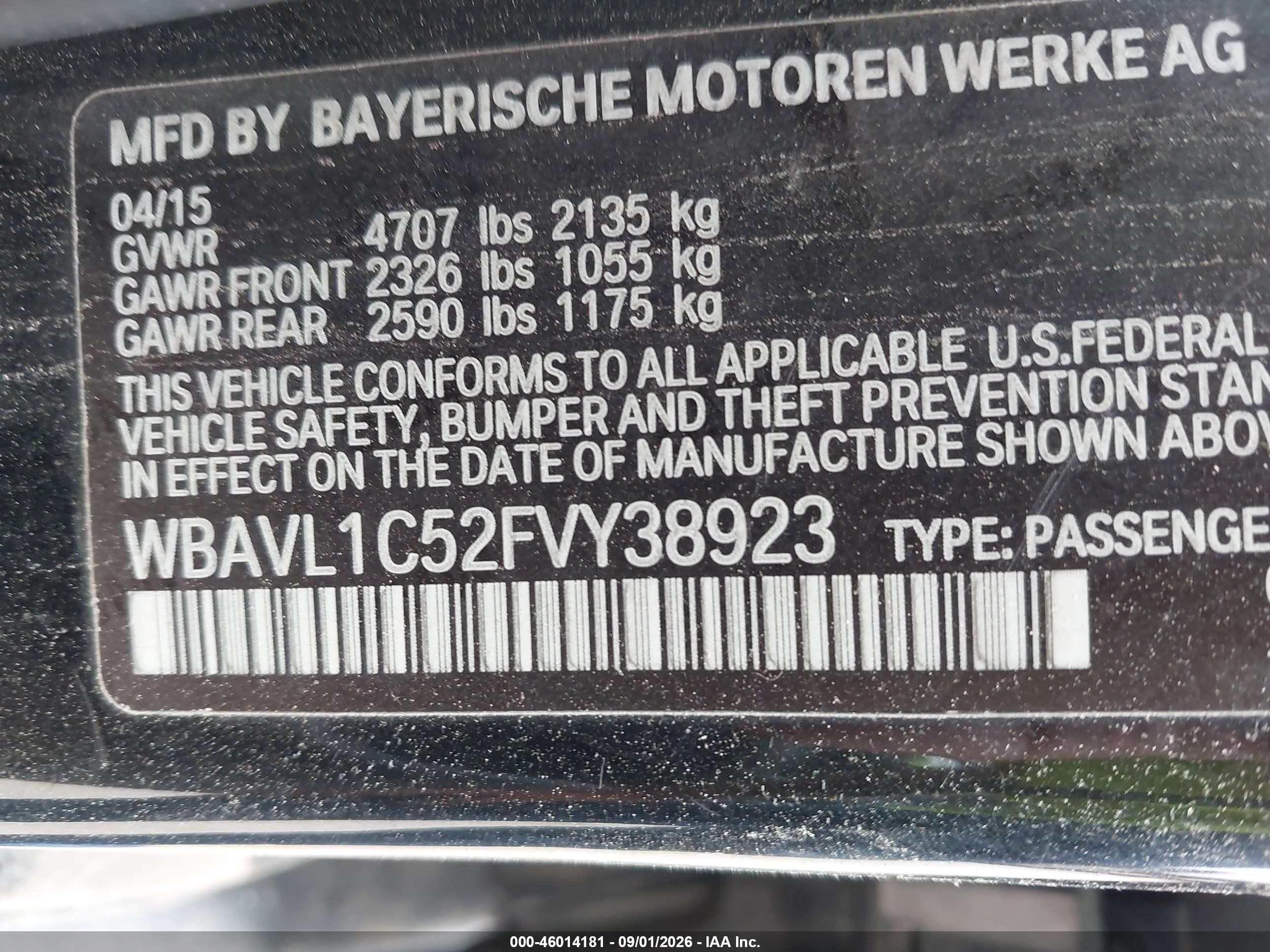 2015 Bmw X1 Xdrive28i Black vin: WBAVL1C52FVY38923