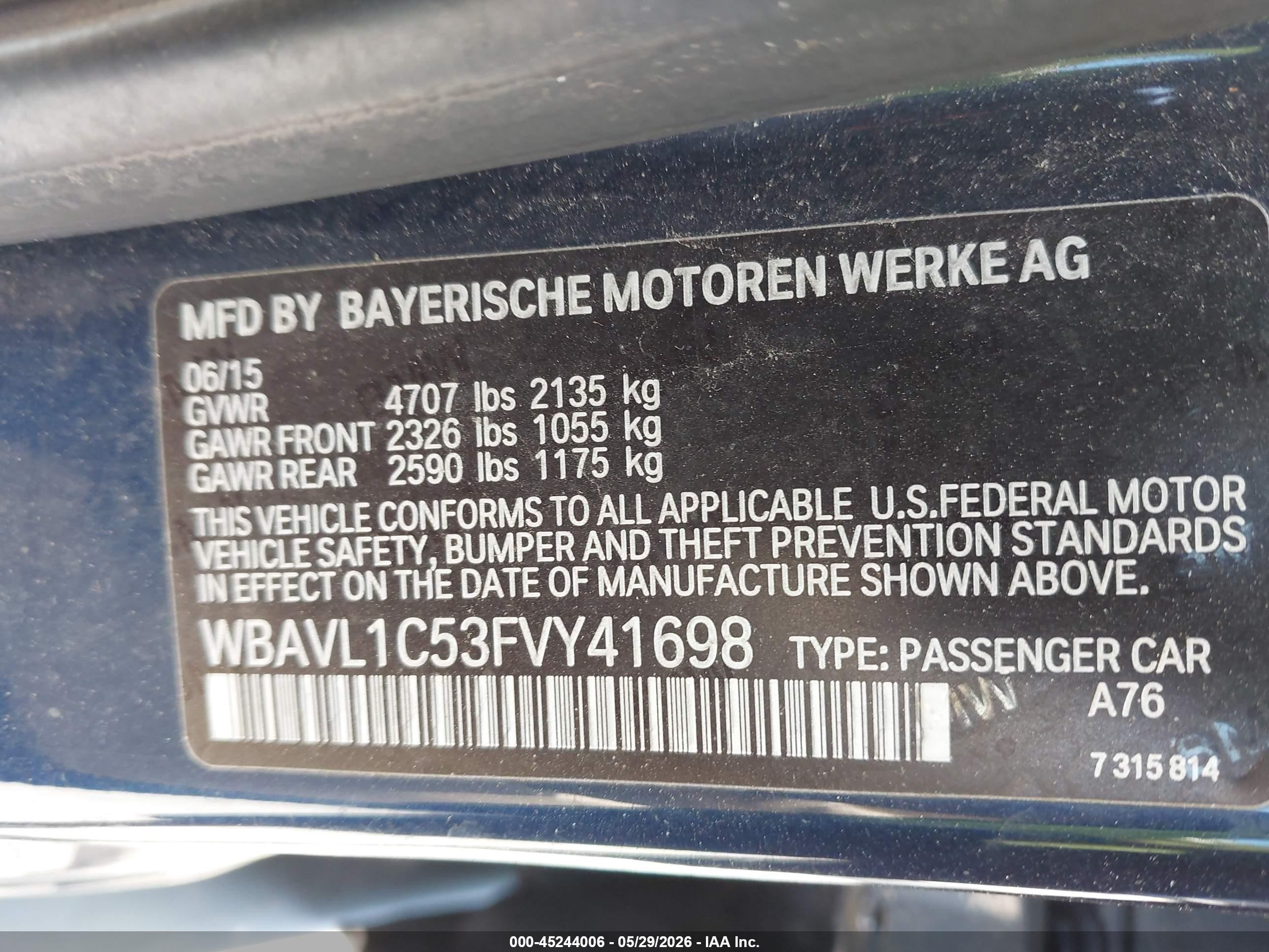 2015 Bmw X1 Xdrive28i Blue vin: WBAVL1C53FVY41698