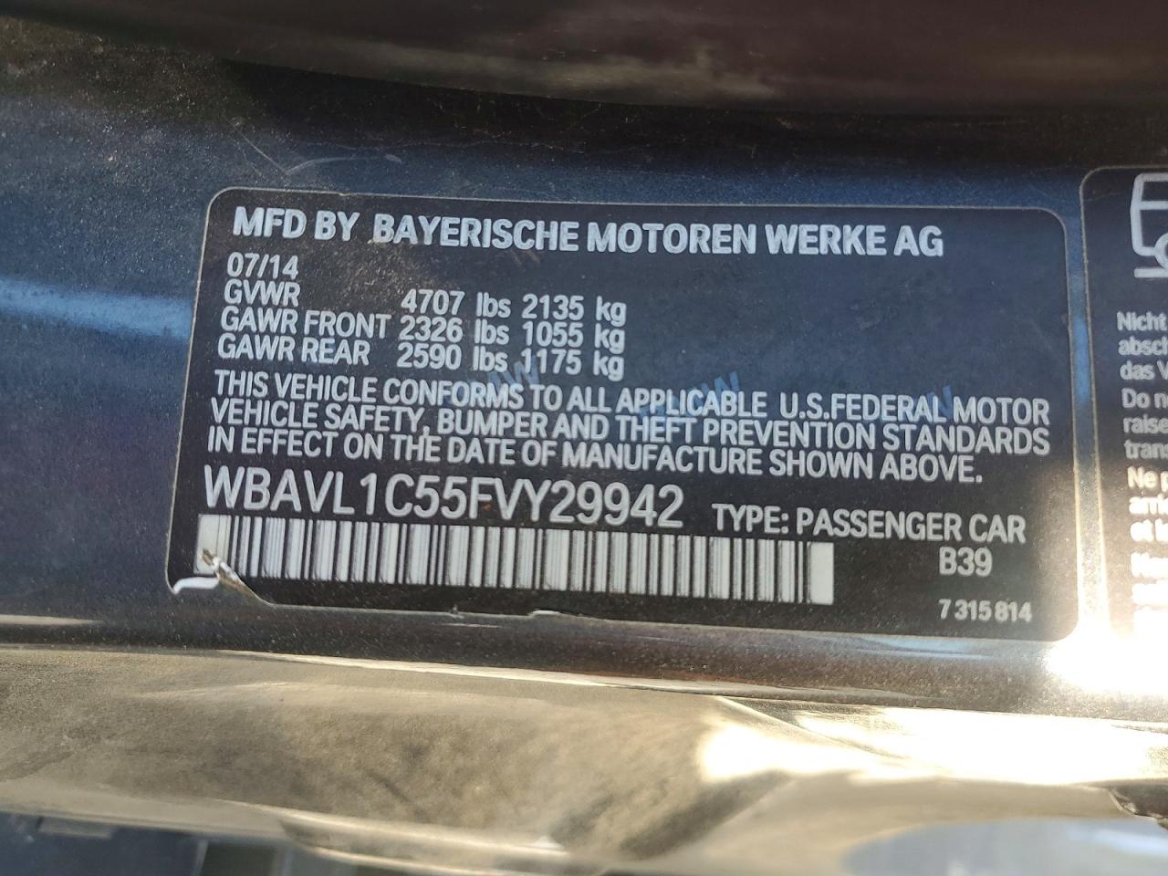 2015 Bmw X1 Xdrive28i Charcoal vin: WBAVL1C55FVY29942