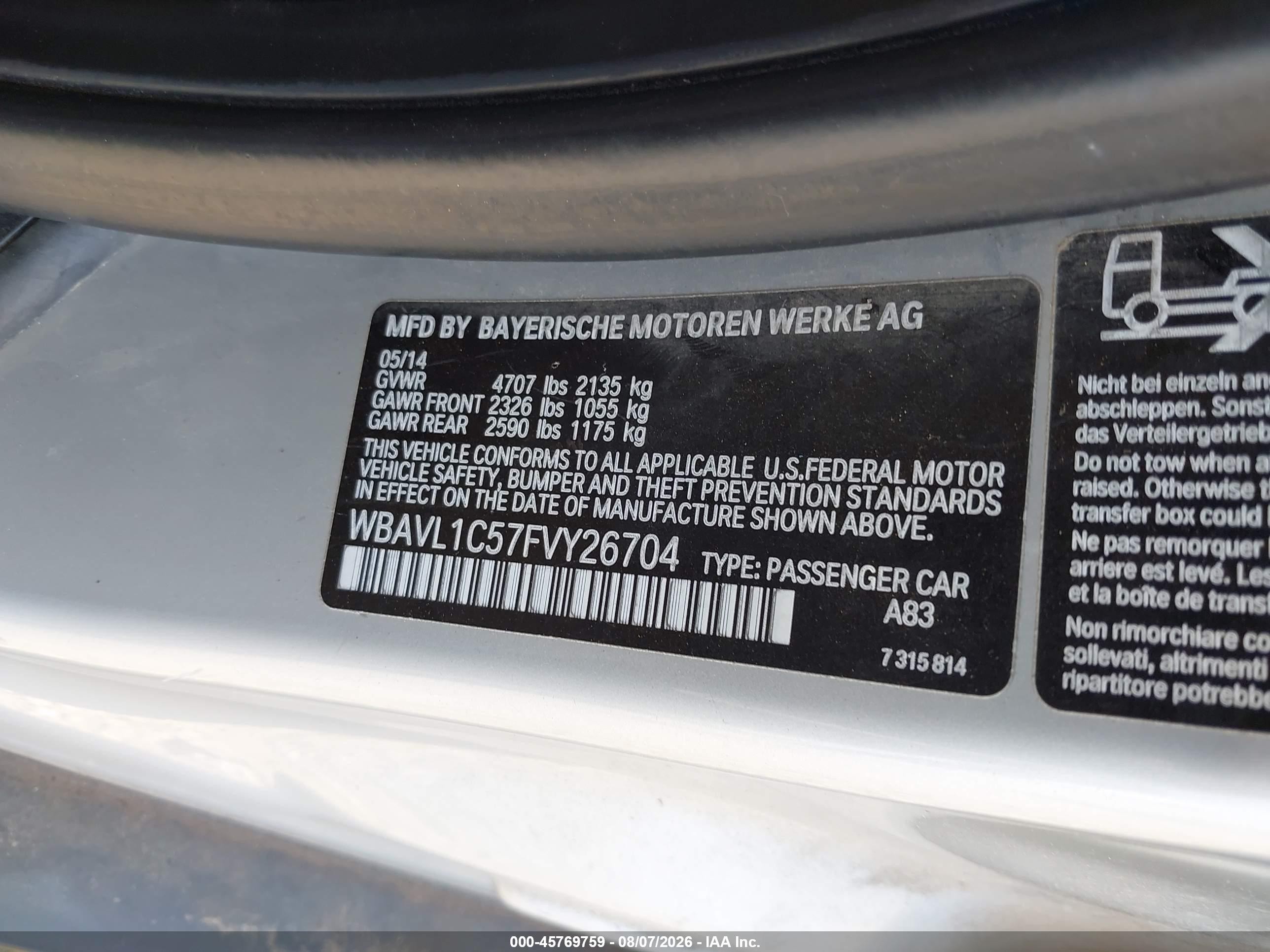 2015 Bmw X1 Xdrive28i Silver vin: WBAVL1C57FVY26704