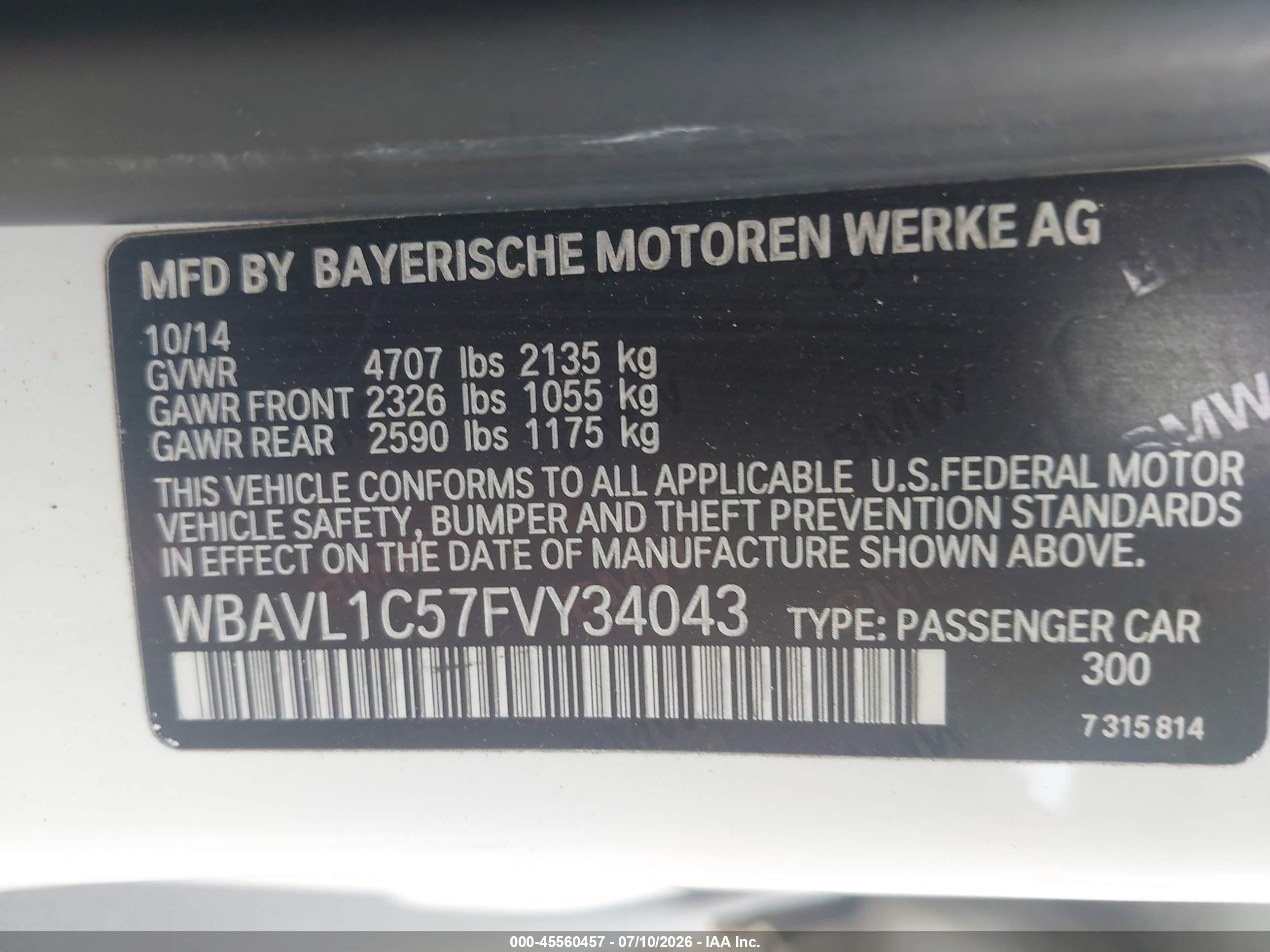 2015 Bmw X1 Xdrive28i Белый vin: WBAVL1C57FVY34043