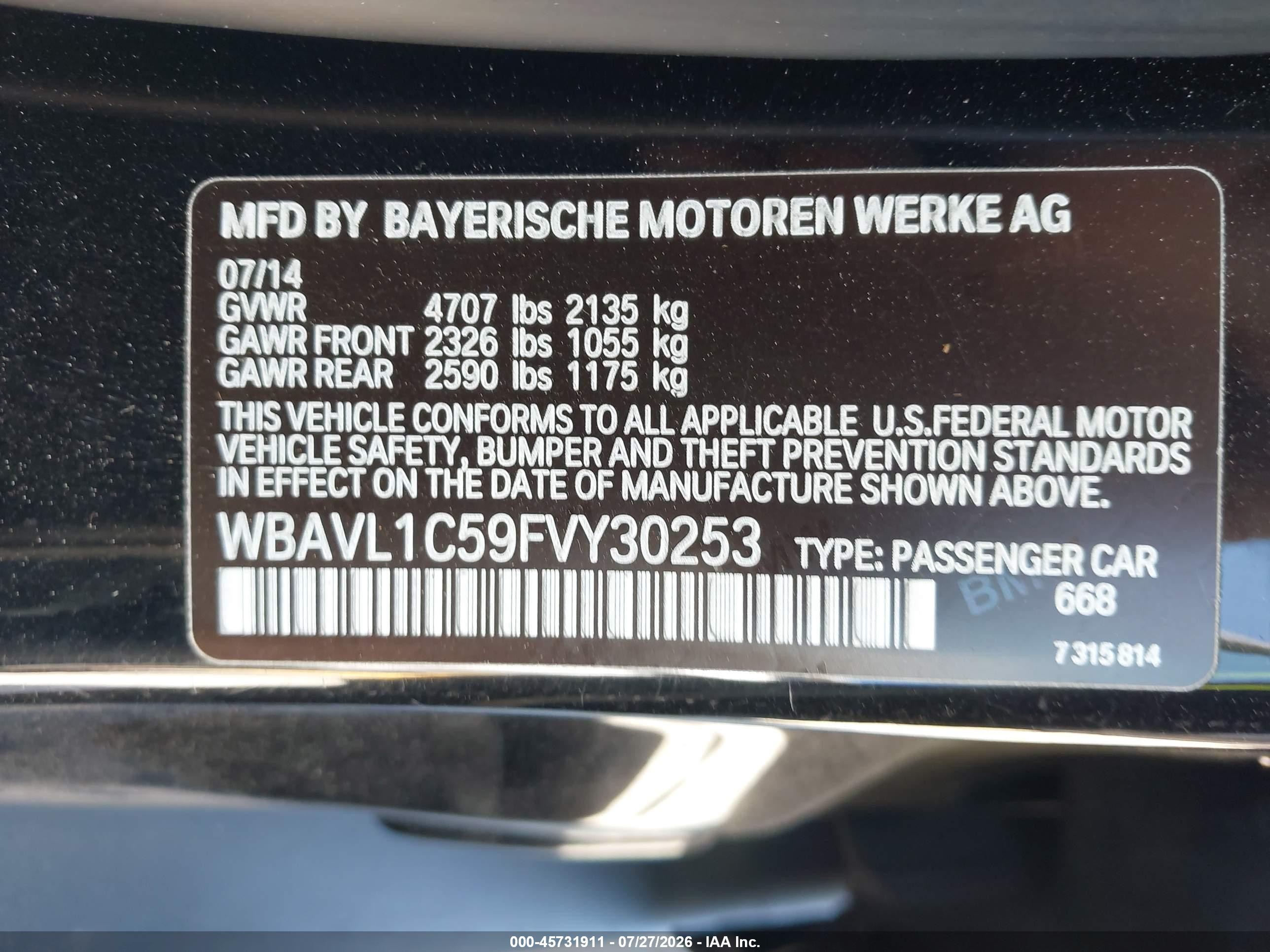2015 Bmw X1 Xdrive28i Black vin: WBAVL1C59FVY30253