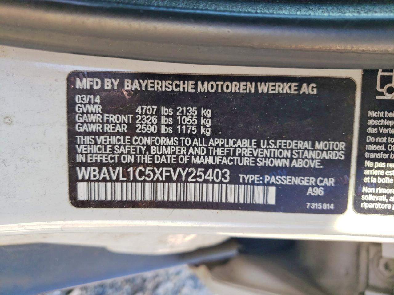 2015 Bmw X1 Xdrive28i White vin: WBAVL1C5XFVY25403