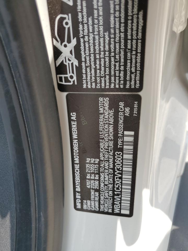 2015 Bmw X1 Xdrive28i White vin: WBAVL1C5XFVY30603