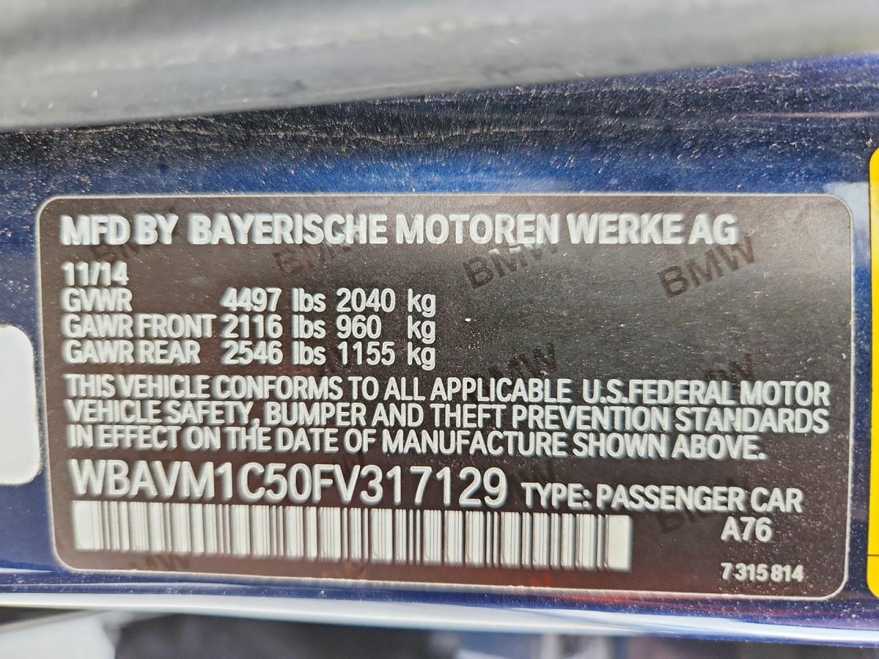 2015 Bmw X1 Sdrive28i Blue vin: WBAVM1C50FV317129