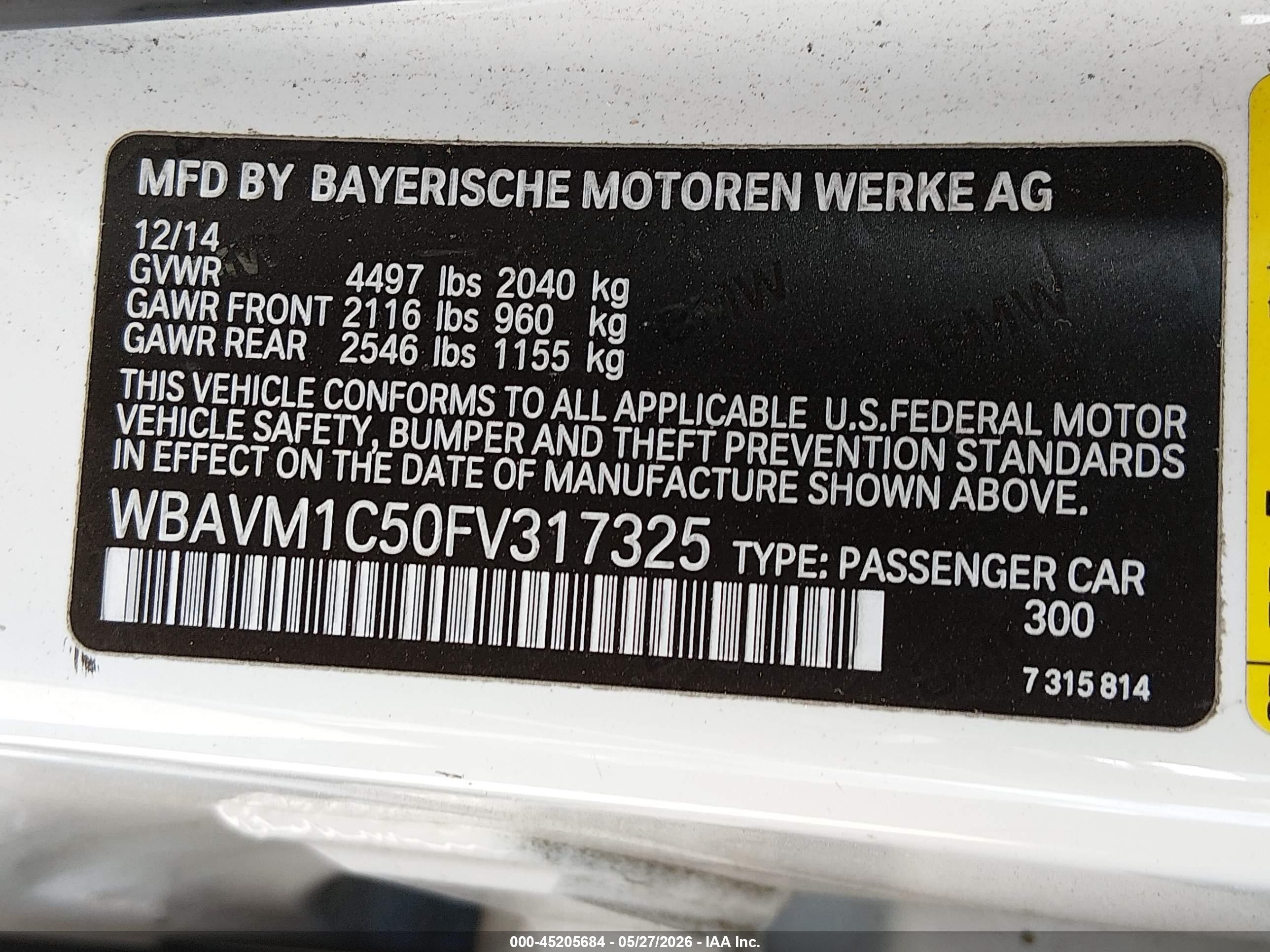 2015 Bmw X1 Sdrive28i Белый vin: WBAVM1C50FV317325