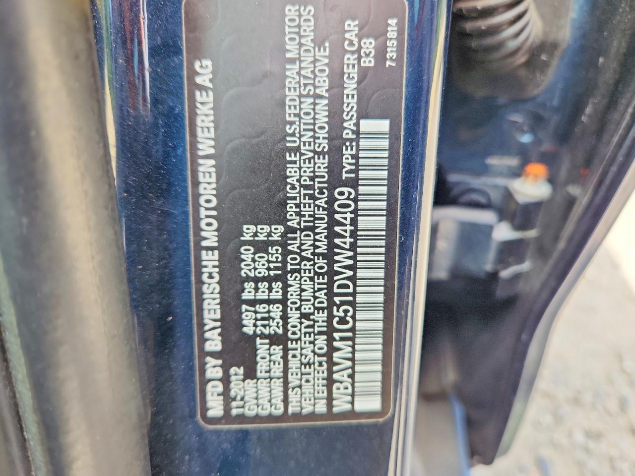 2013 Bmw X1 Sdrive28i Синий vin: WBAVM1C51DVW44409