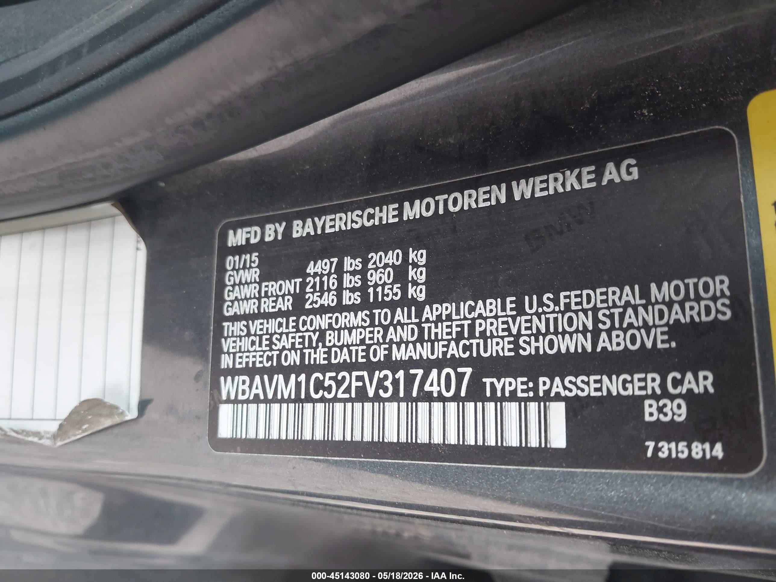 2015 Bmw X1 Sdrive28i Gray vin: WBAVM1C52FV317407