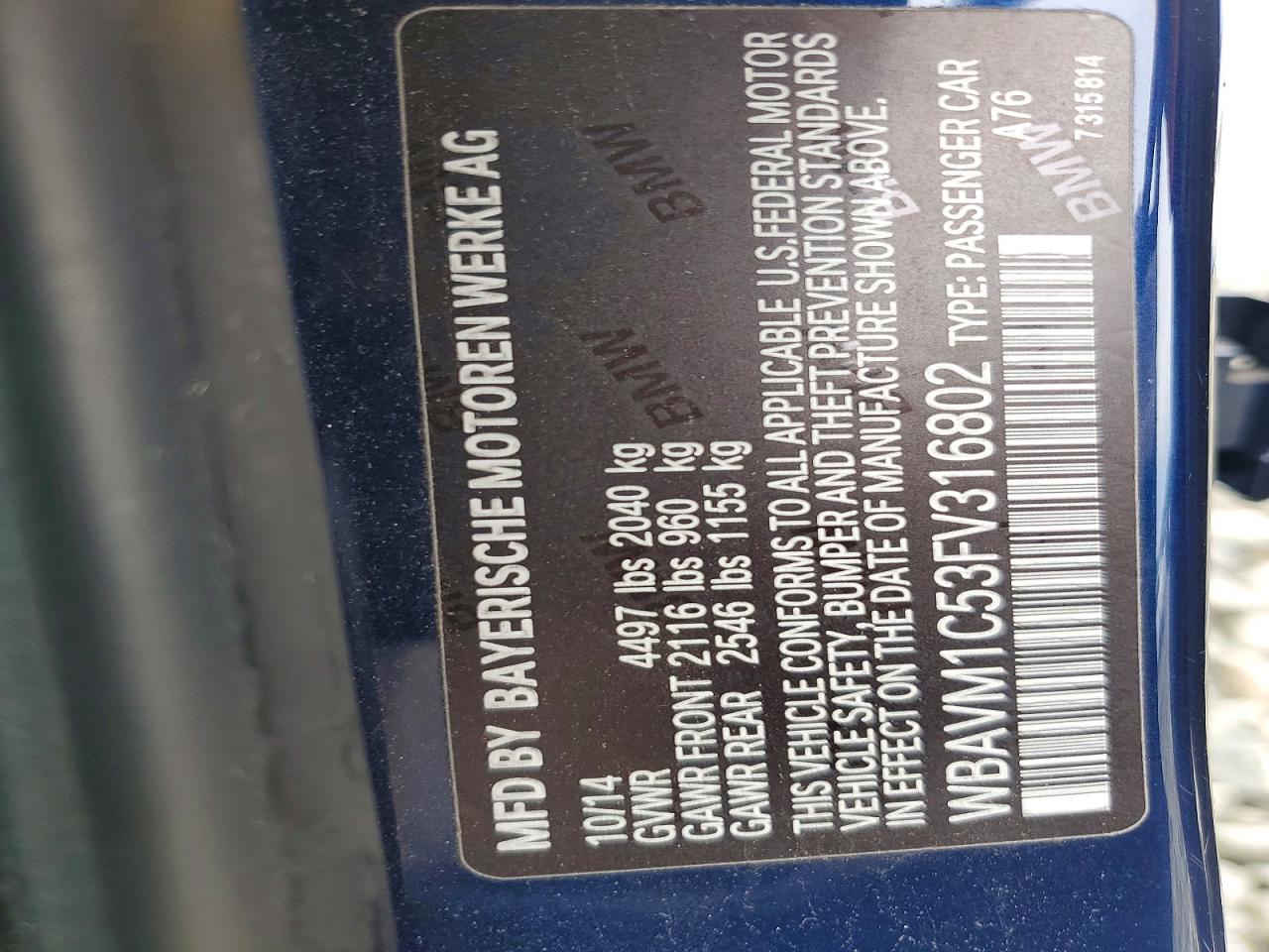 2015 Bmw X1 Sdrive28i Blue vin: WBAVM1C53FV316802