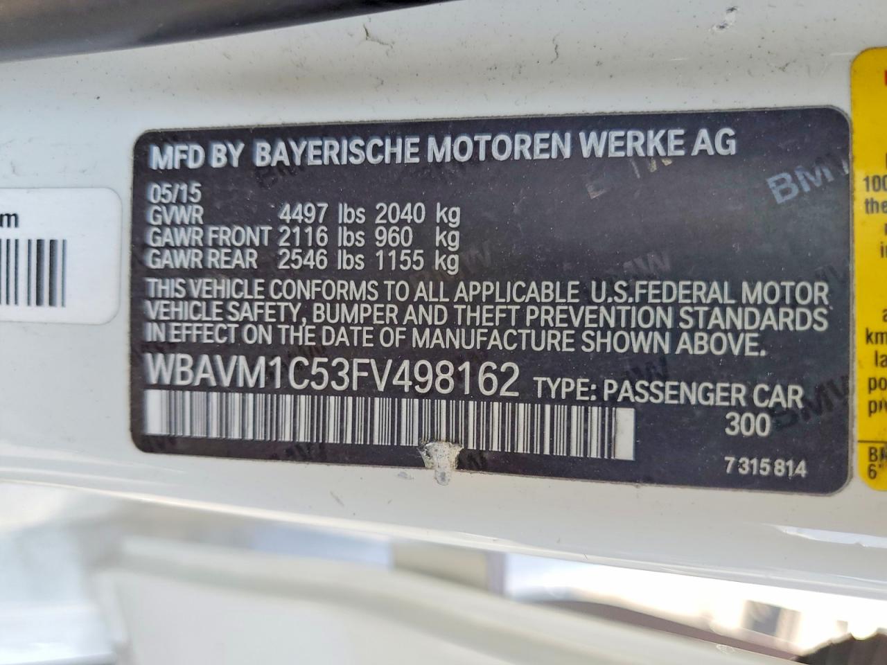 2015 Bmw X1 Sdrive28i Белый vin: WBAVM1C53FV498162