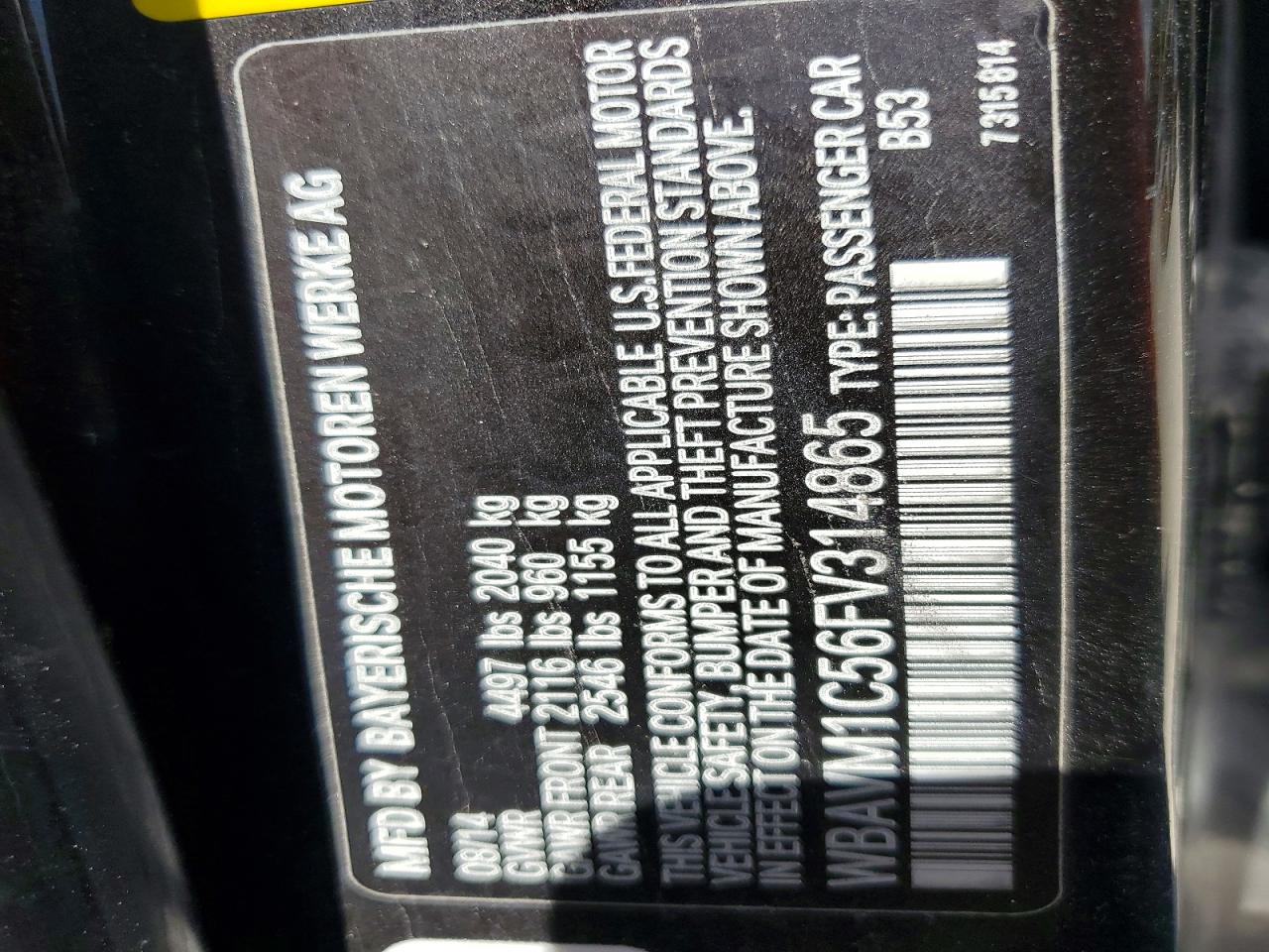 2015 Bmw X1 Sdrive28i Угольный vin: WBAVM1C56FV314865