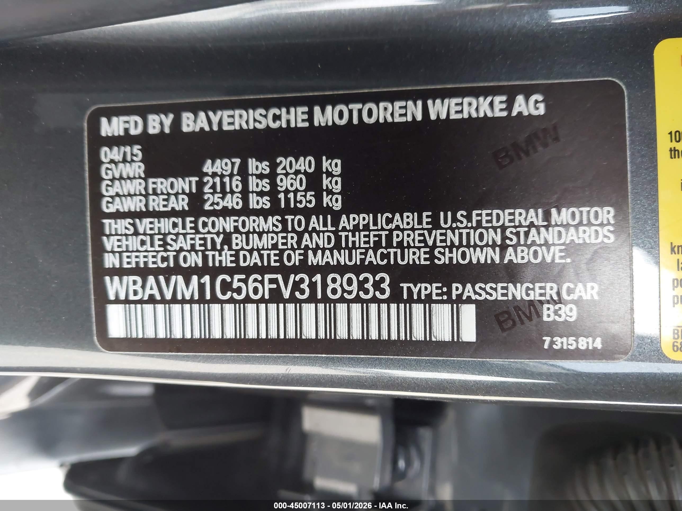 2015 Bmw X1 Sdrive28i Gray vin: WBAVM1C56FV318933