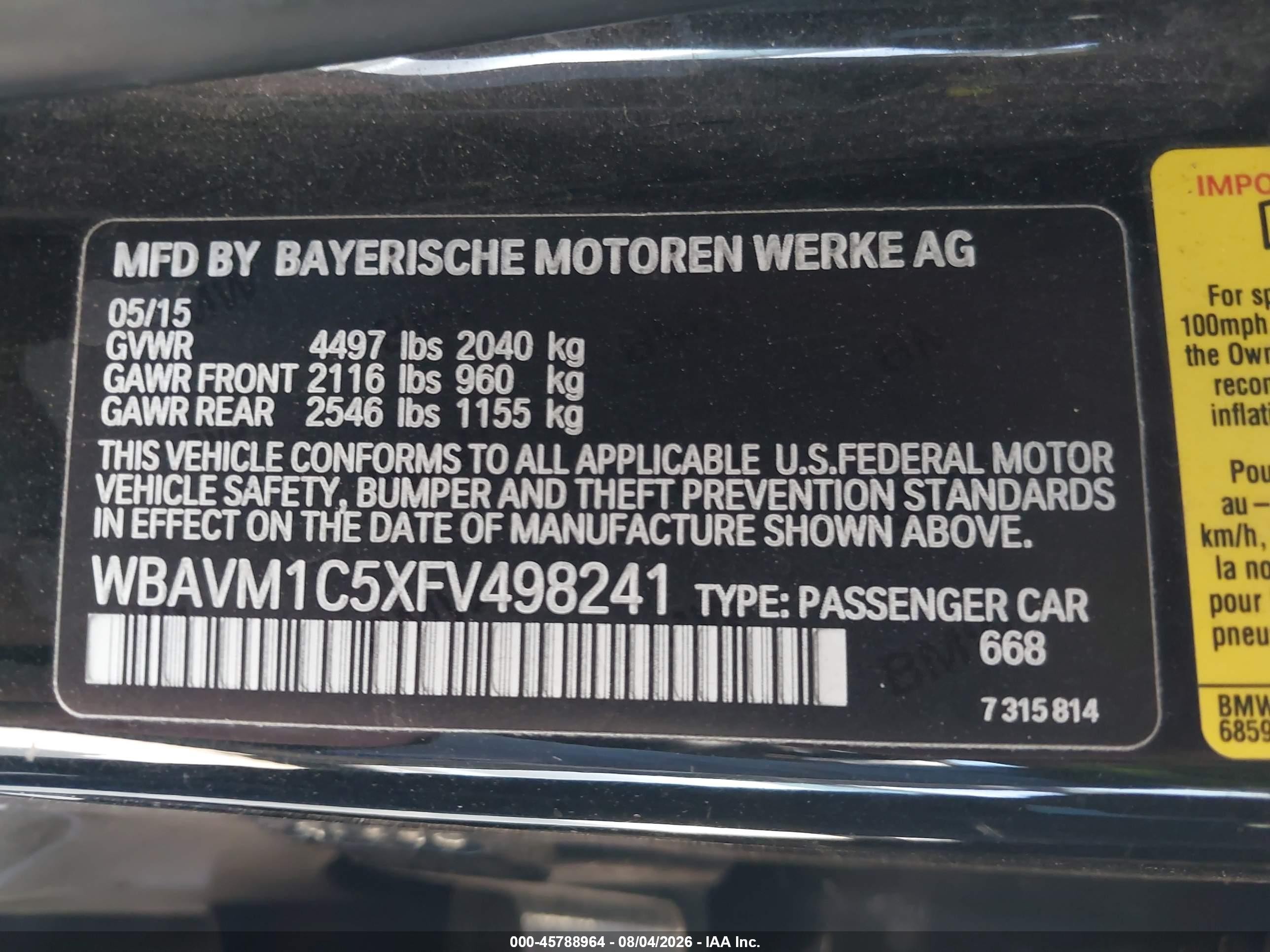 2015 Bmw X1 Sdrive28i Black vin: WBAVM1C5XFV498241