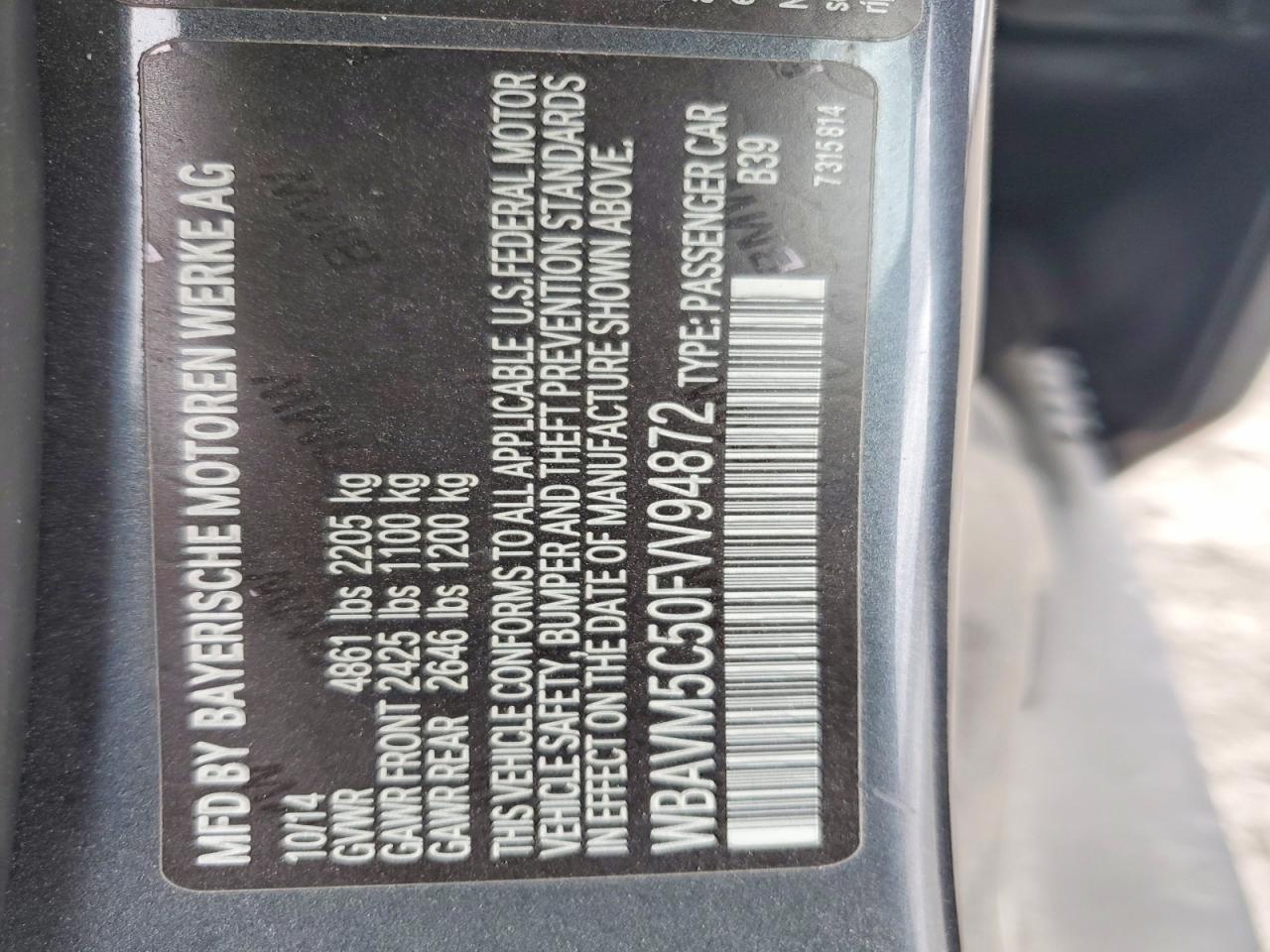 2015 Bmw X1 Xdrive35i Gray vin: WBAVM5C50FVV94872