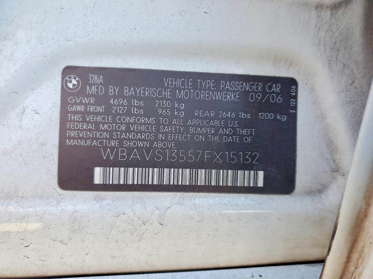 2007 Bmw 328 It White vin: WBAVS13557FX15132
